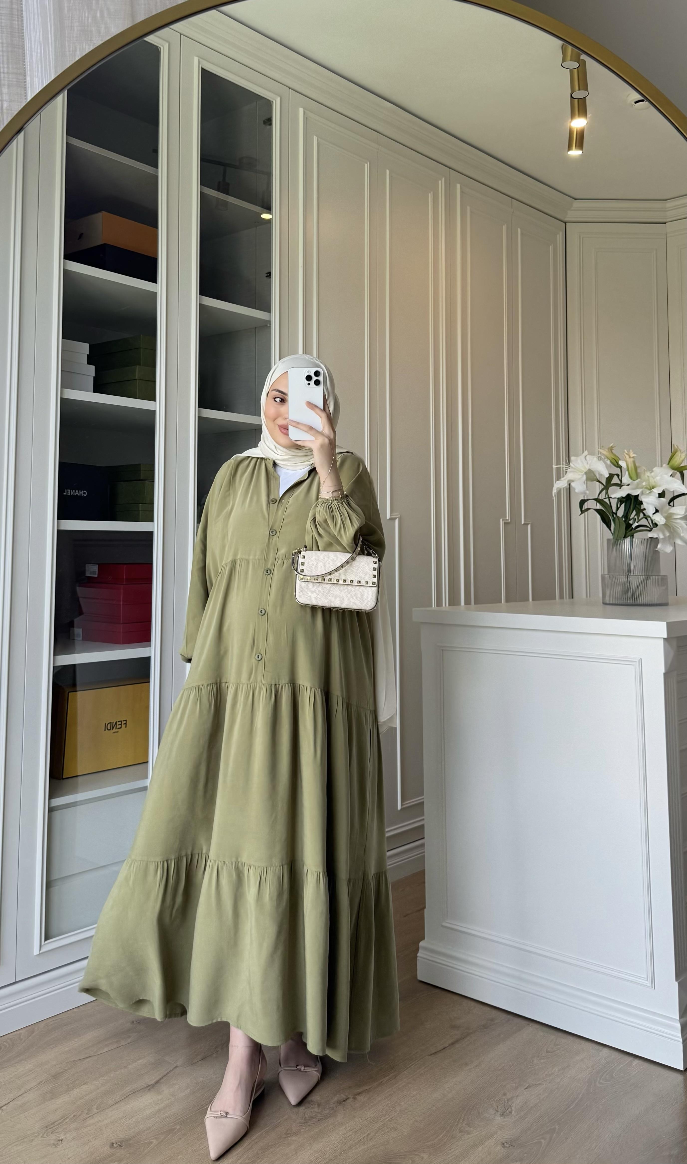 Elan Tensel Elbise Yağ Yeşili