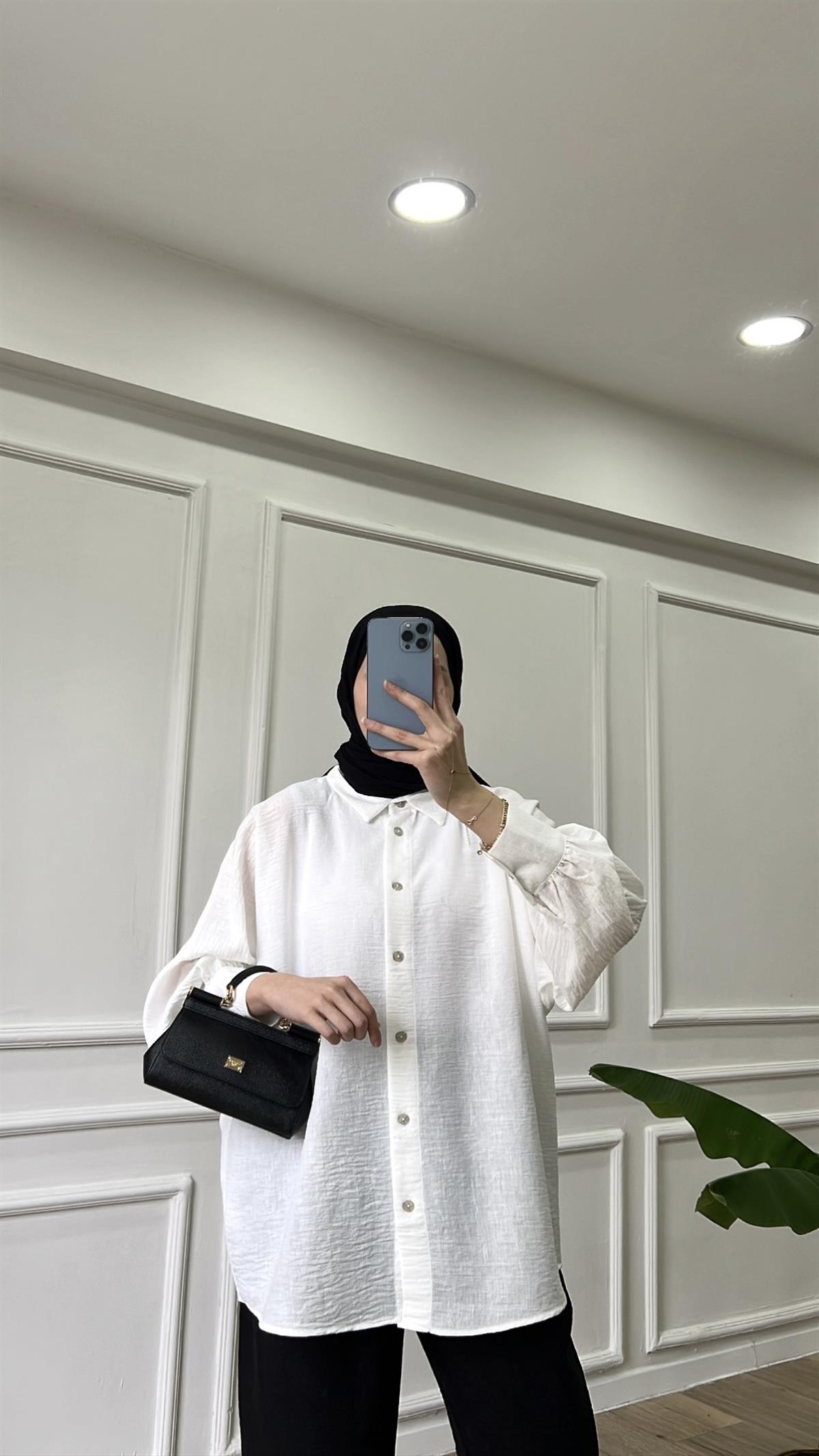 Elsiya Keten Gömlek - Beyaz 