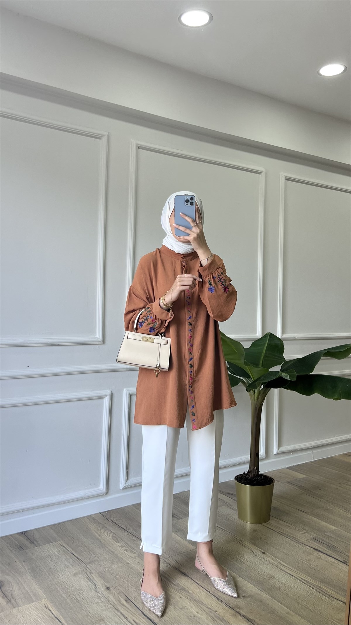 Etnik Desenli Gömlek - Kiremit