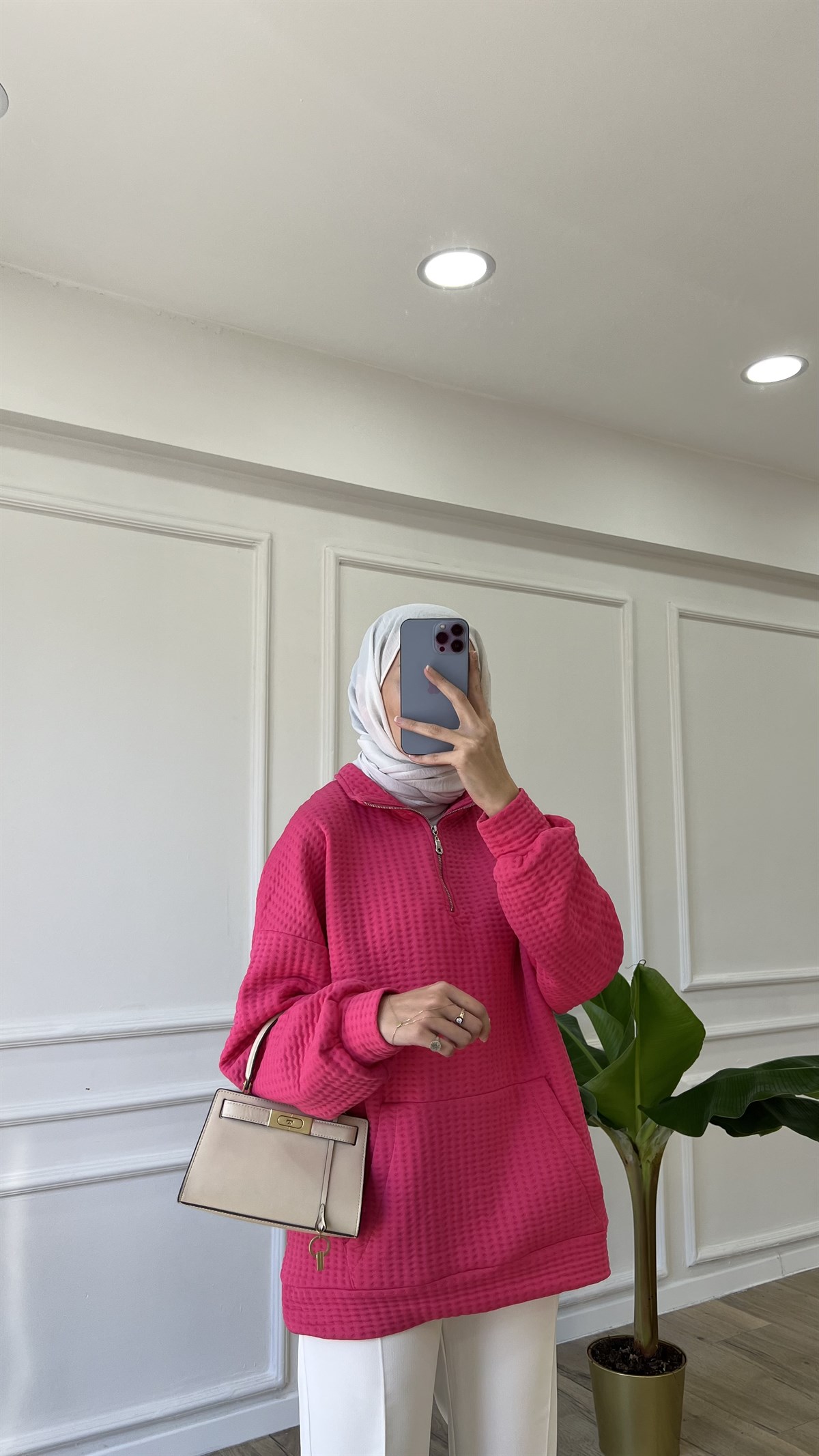 Fermuar Detaylı Sweatshirt - Pembe 