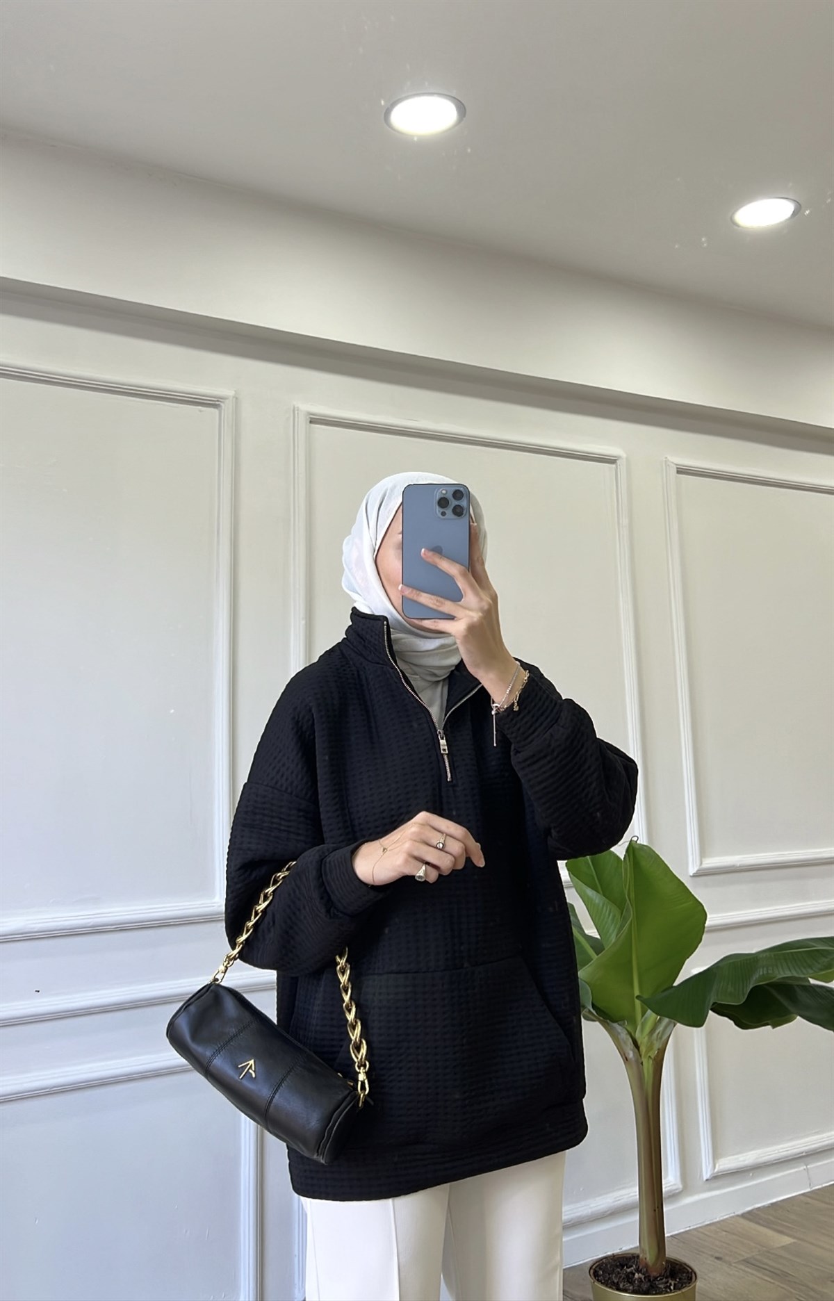 Fermuar Detaylı Sweatshirt - Siyah