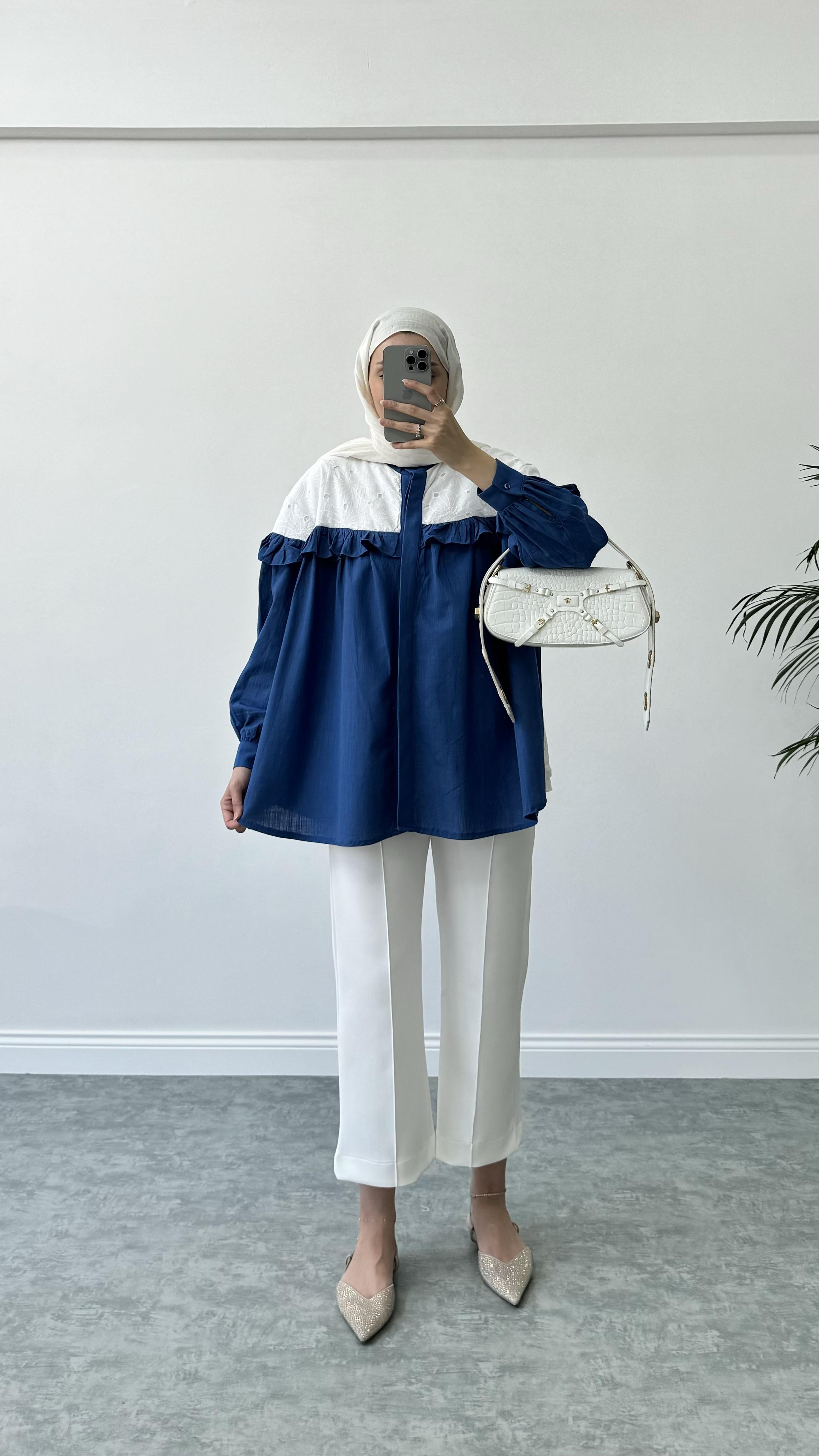 Fisto Detaylı Gömlek İndigo