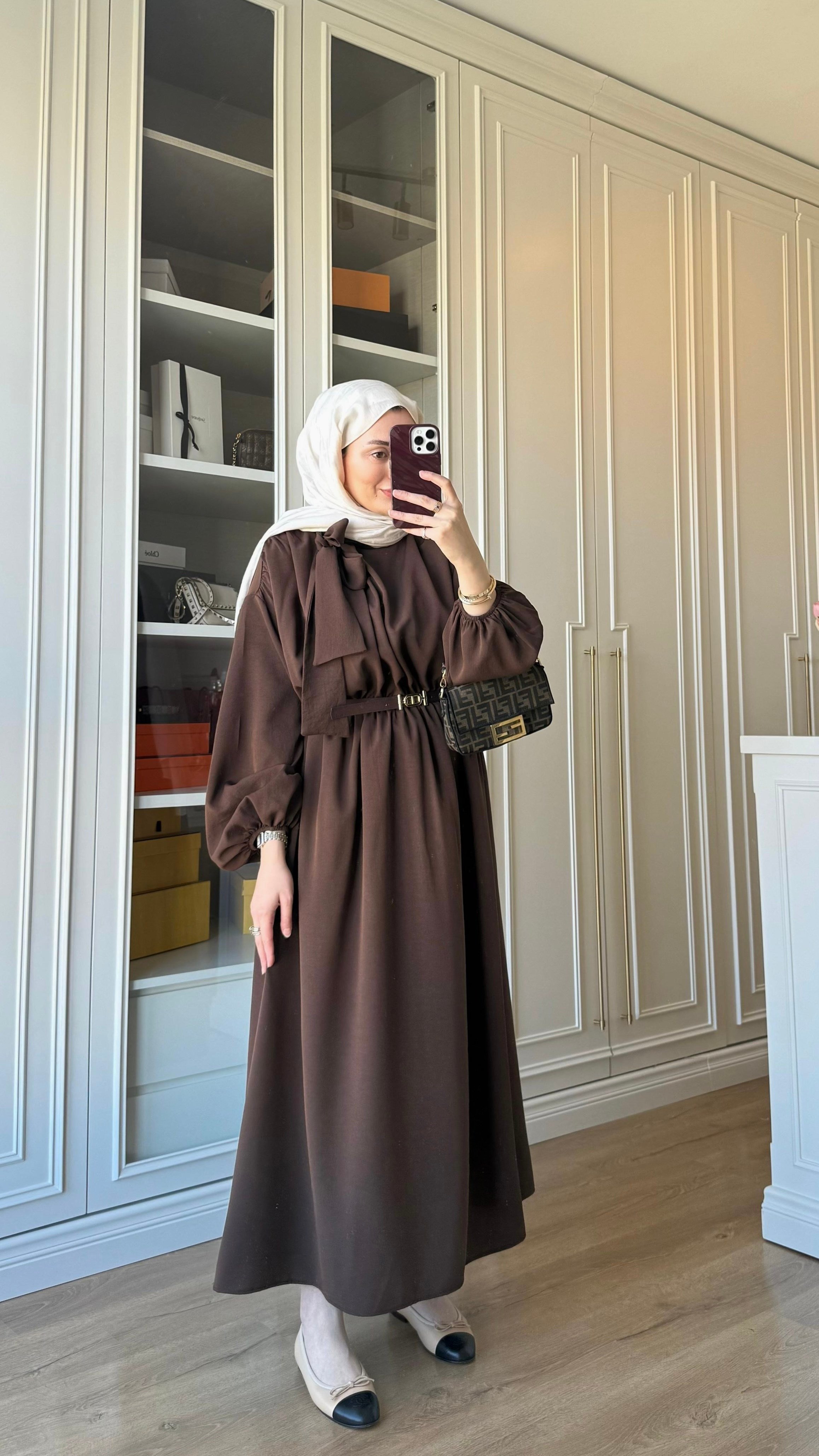 Fiyonk Bağlamalı Elbise Acı Kahve