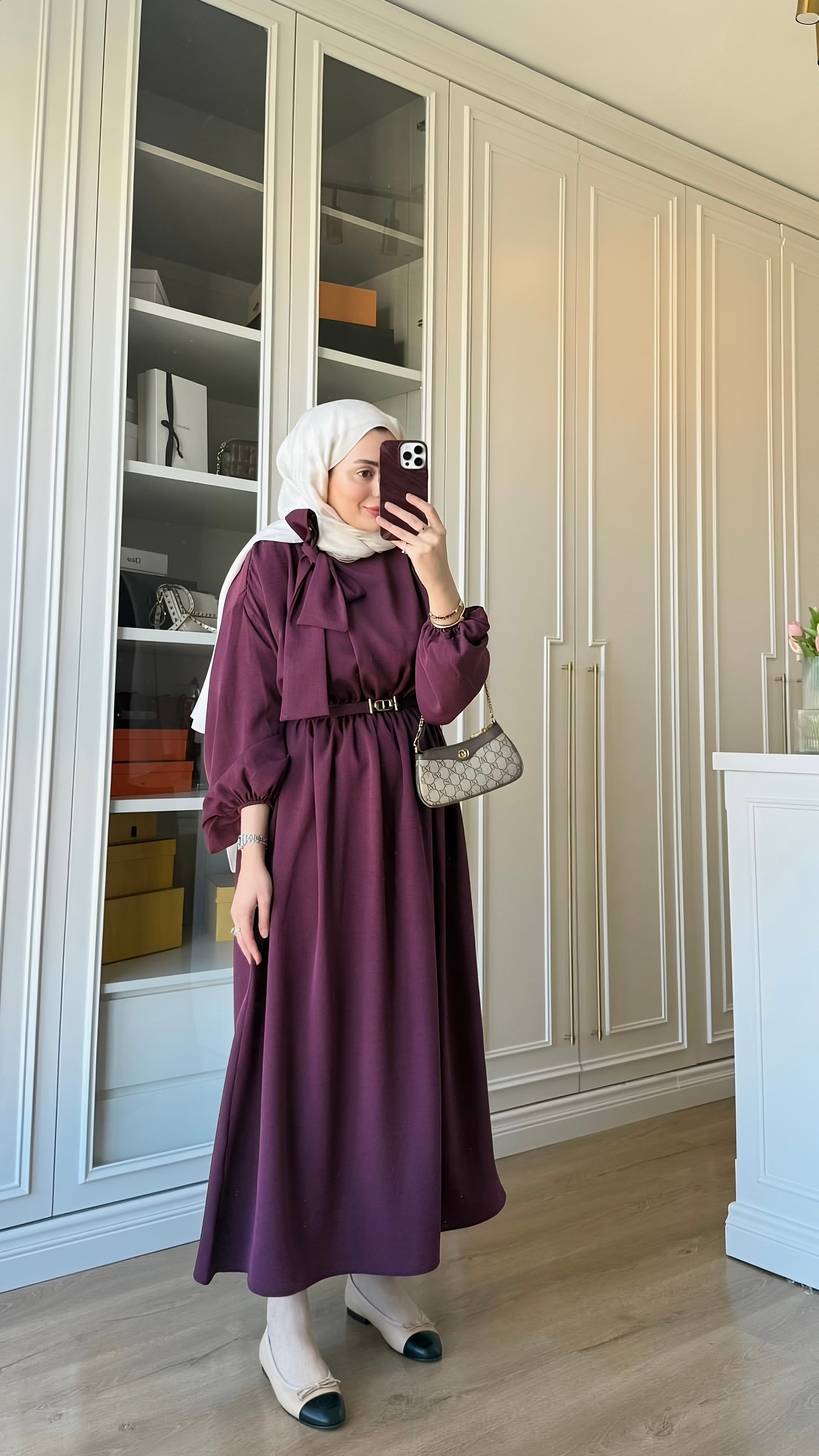 Fiyonk Bağlamalı Elbise Mürdüm