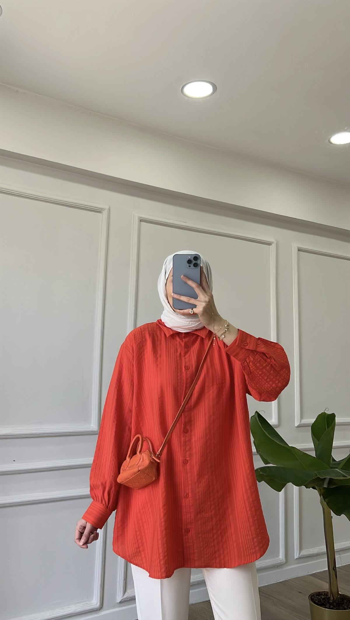 Gofre Gömlek - Turuncu