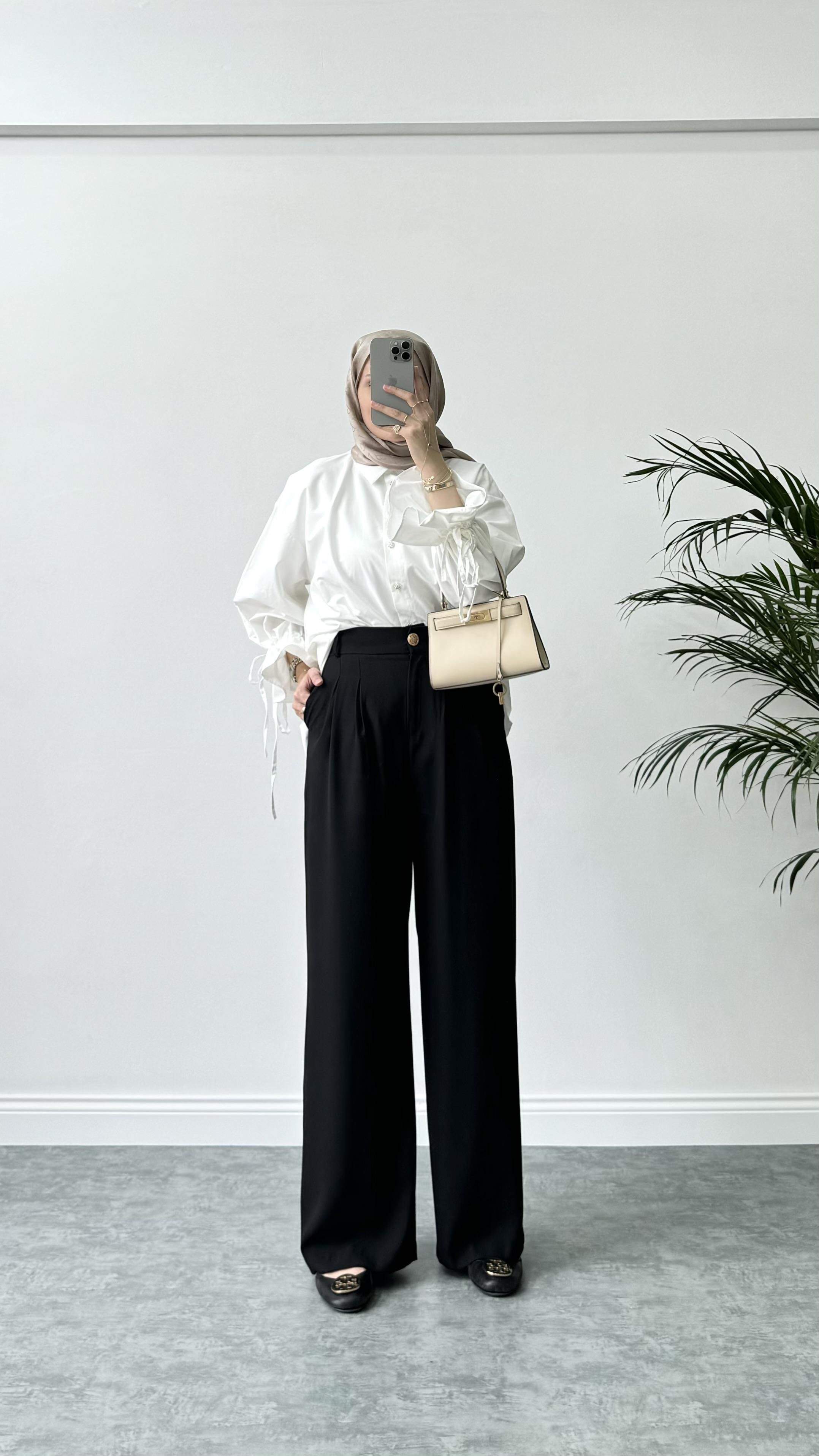 Gold Düğmeli Palazzo Pantolon Siyah