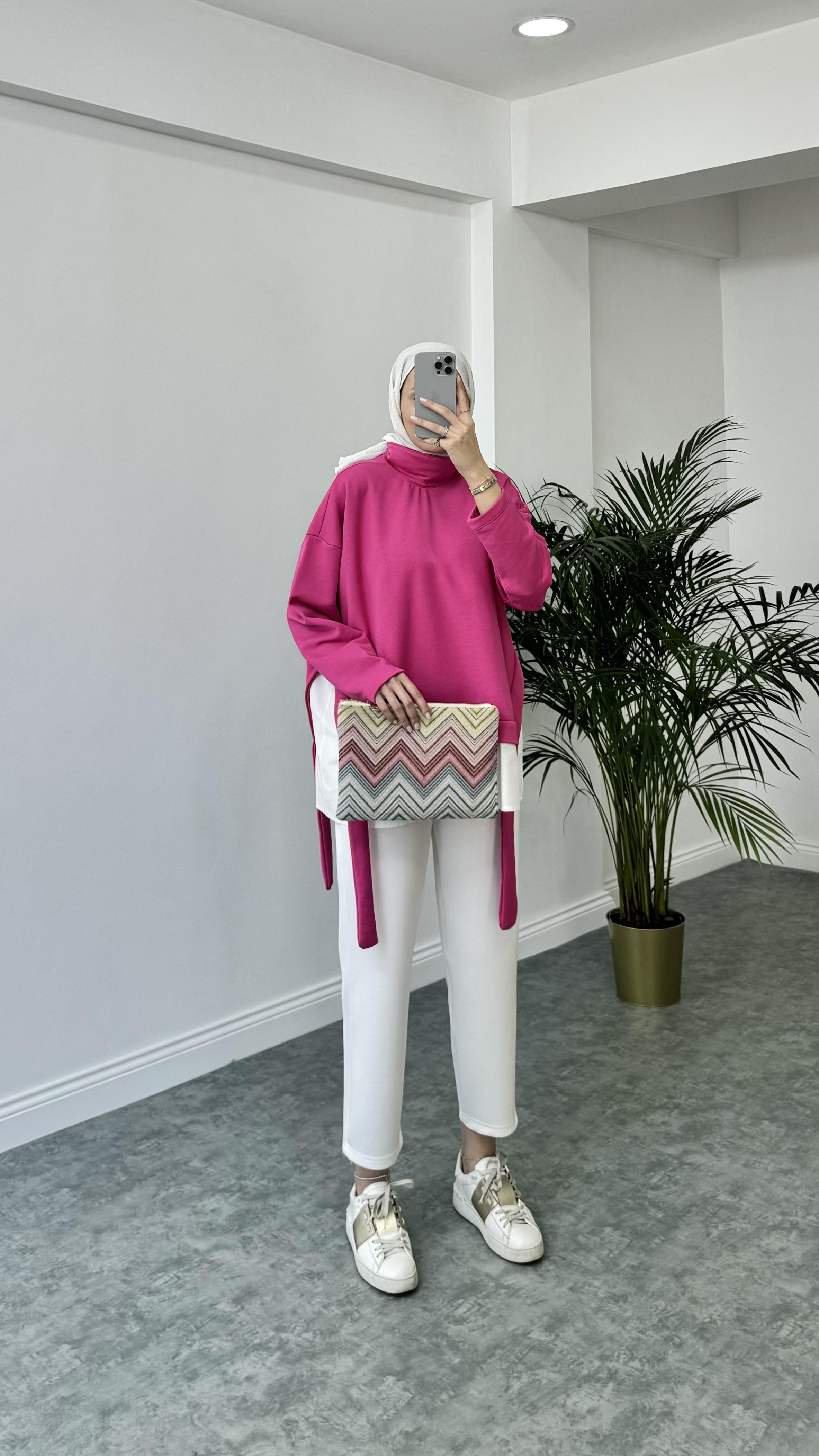 Gömlek Detaylı Sweatshirt Pembe
