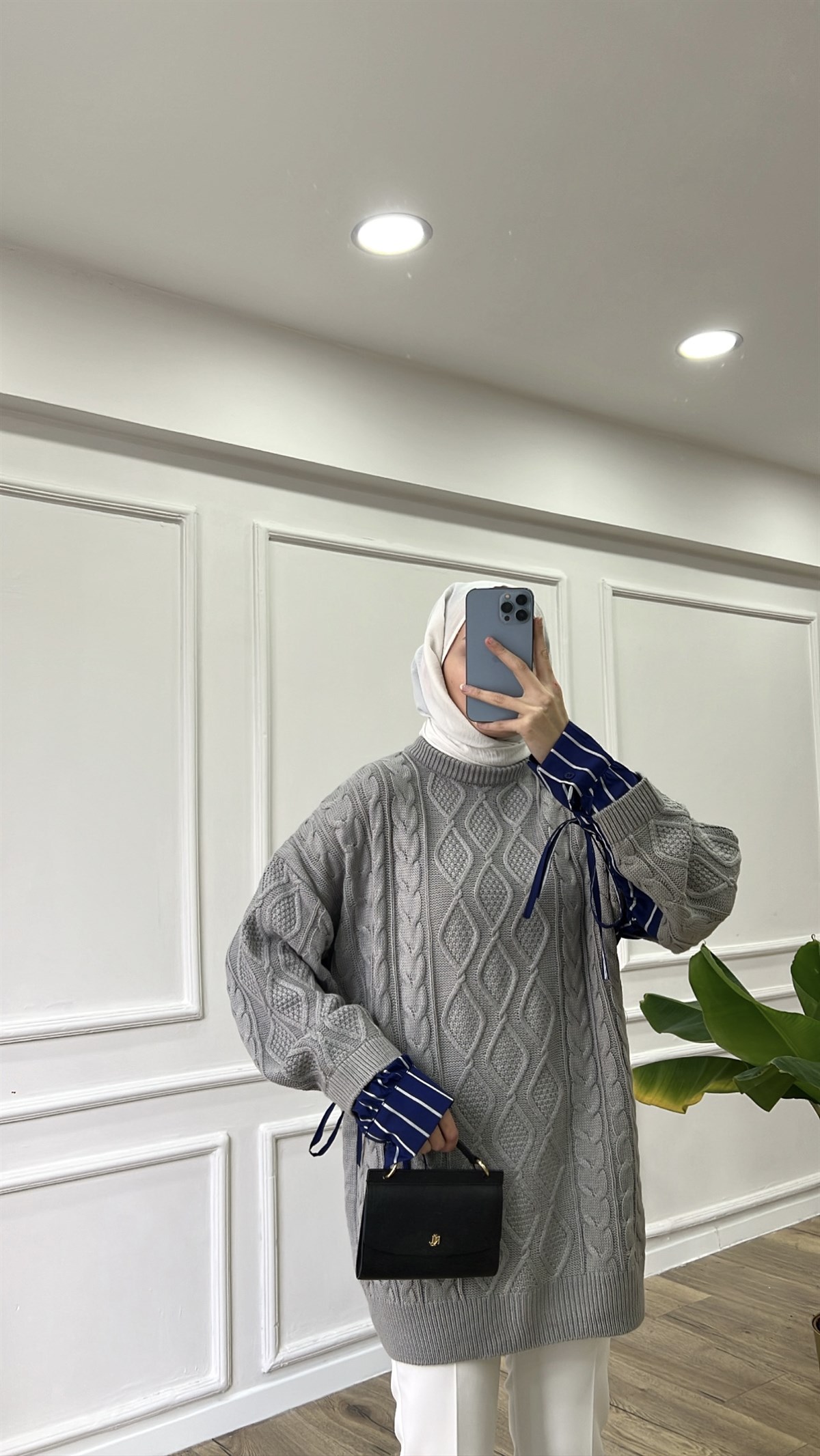 Gri Kolları Çizgili Kazak 