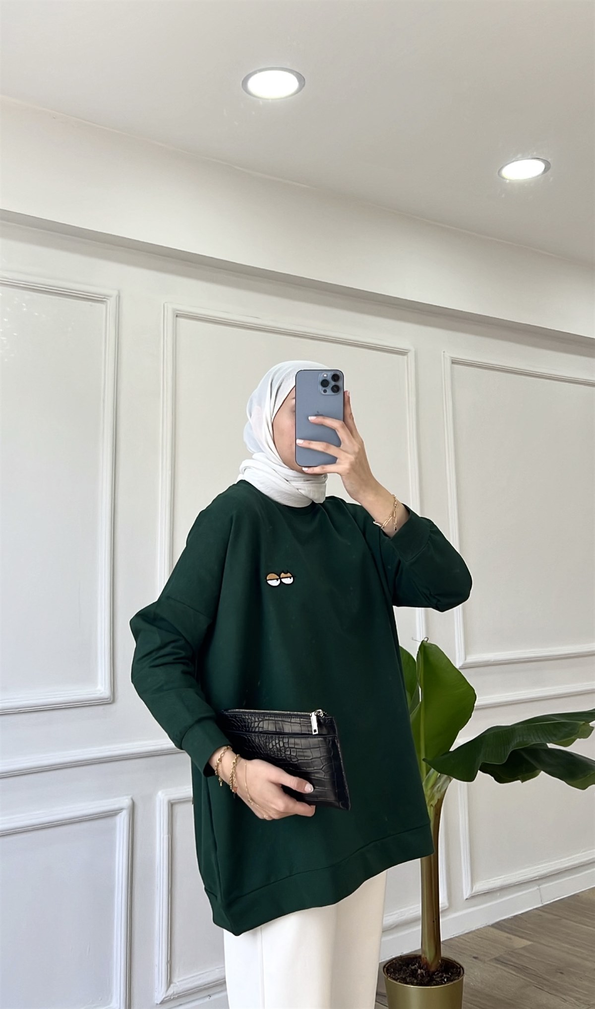 Haki İki İplik Emojili Sweatshirt 
