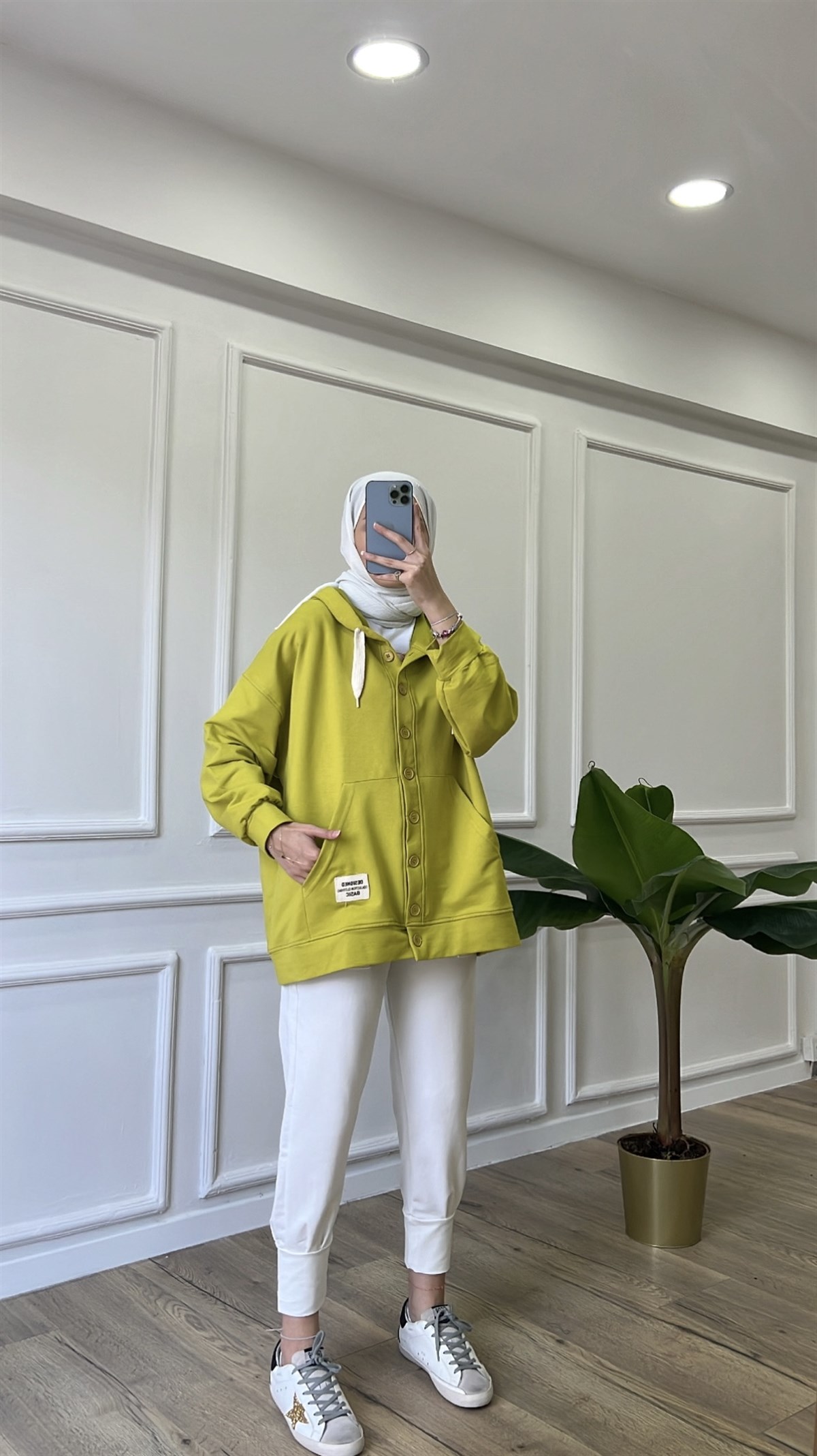 İki İplik Hırka - Yağ Yeşili