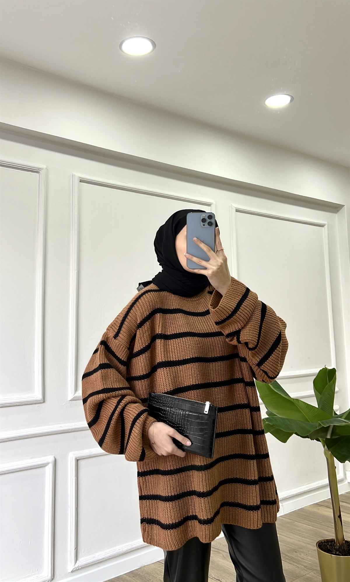 Kahve Çizgili Kazak