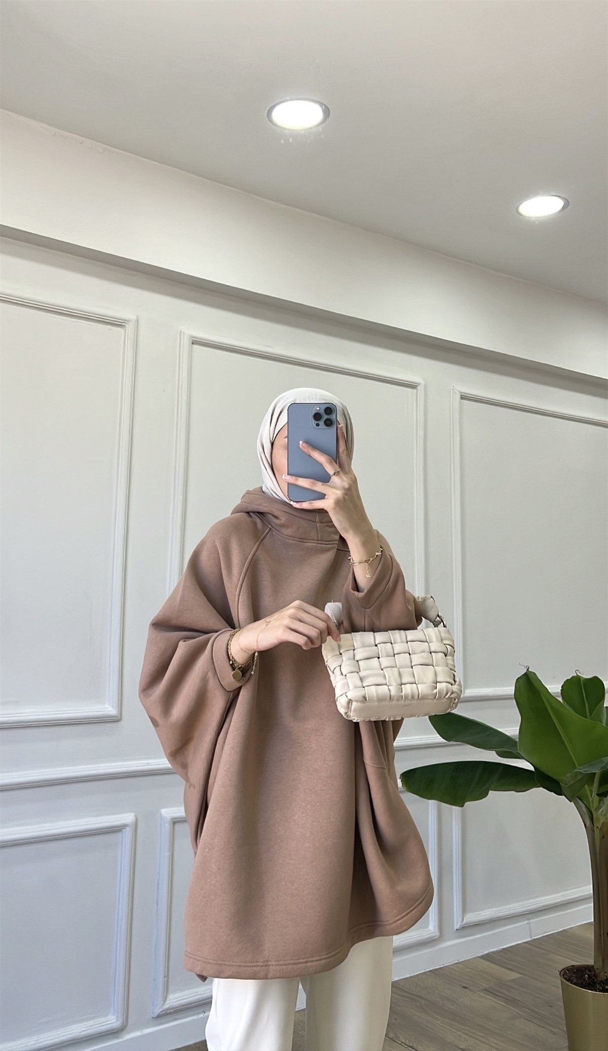 Kahve Yarasa Kollu Sweatshirt