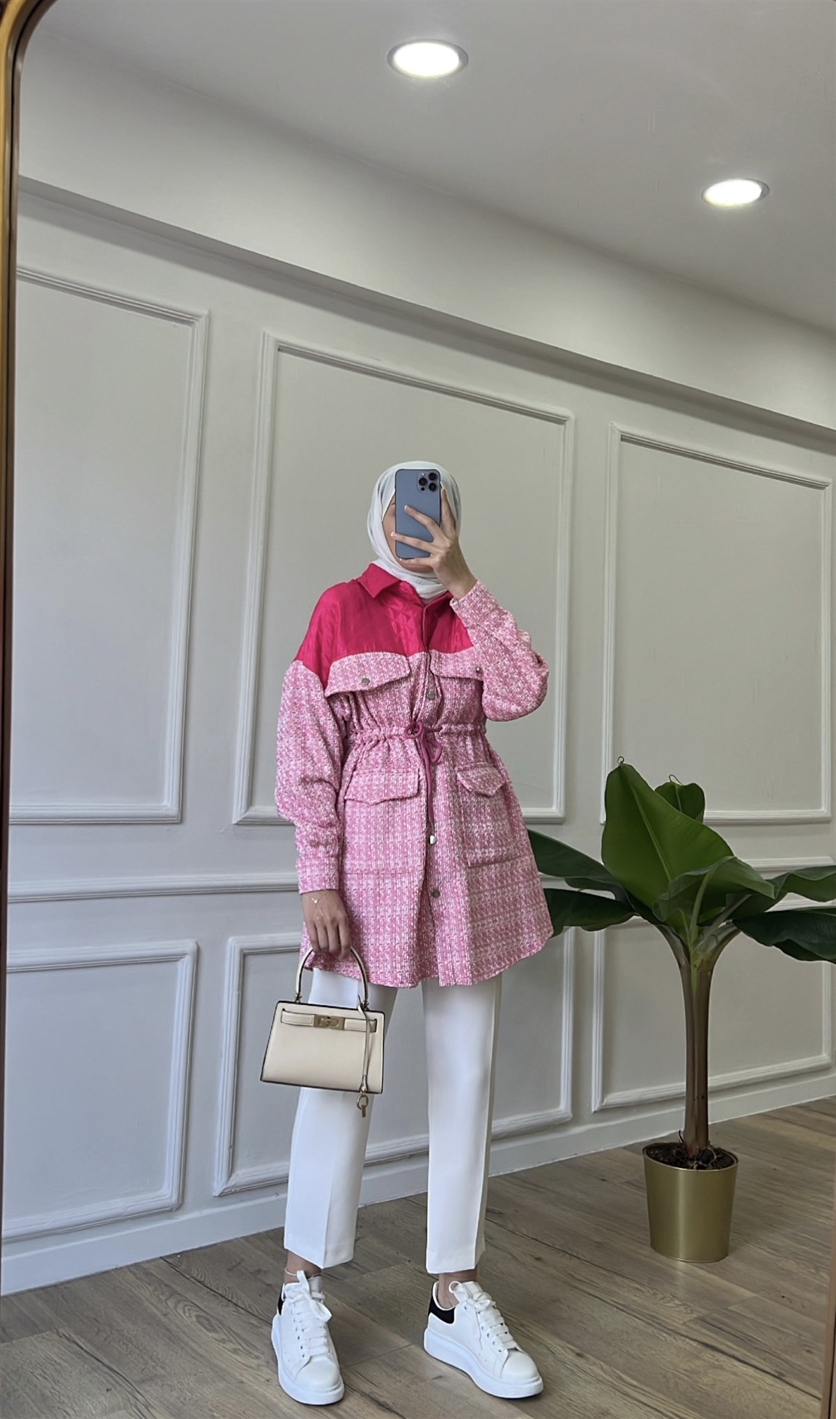 Kapitone Detaylı Tüvit Ceket - Pembe