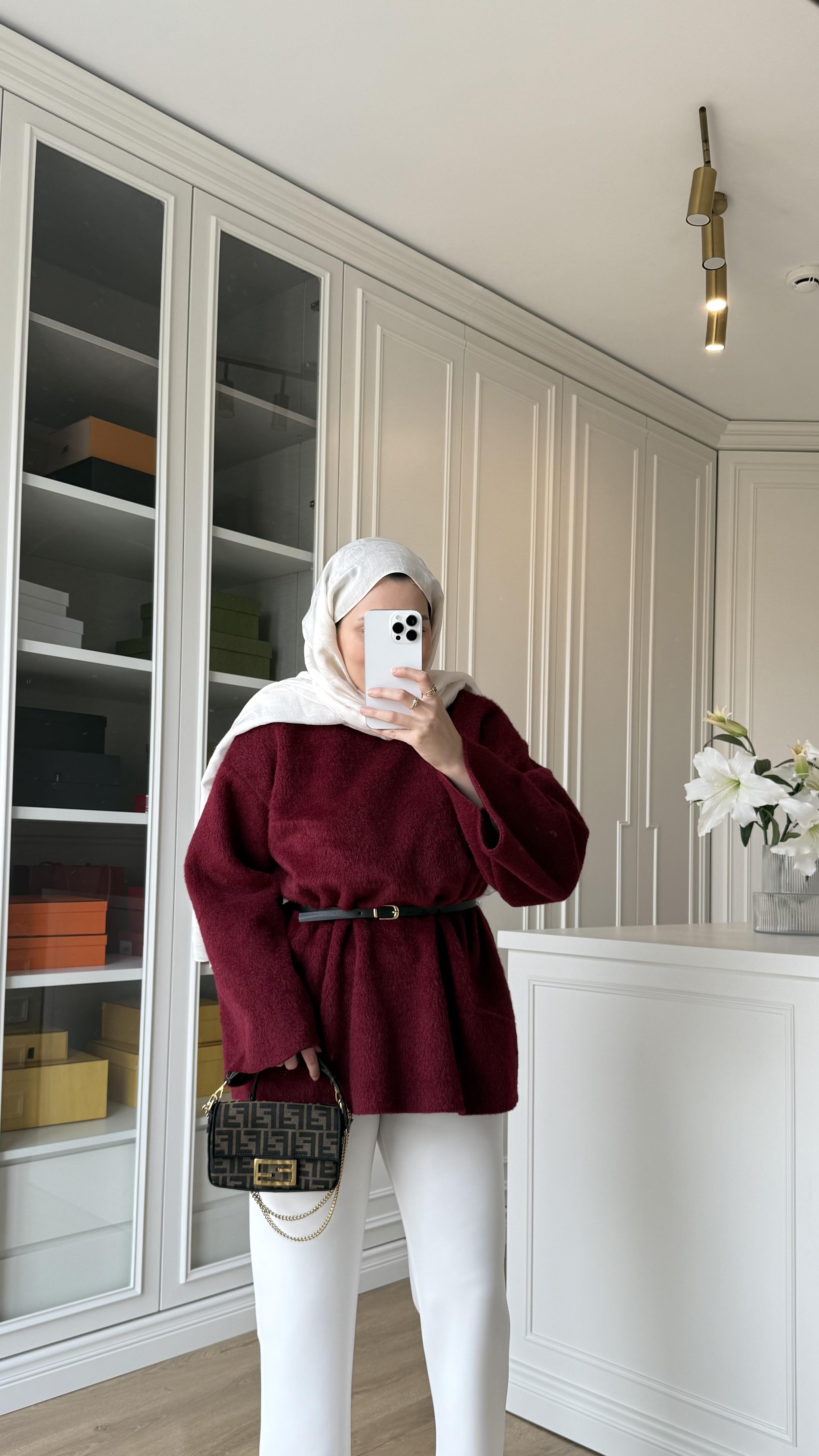 Kaşe Oversize Triko Bordo