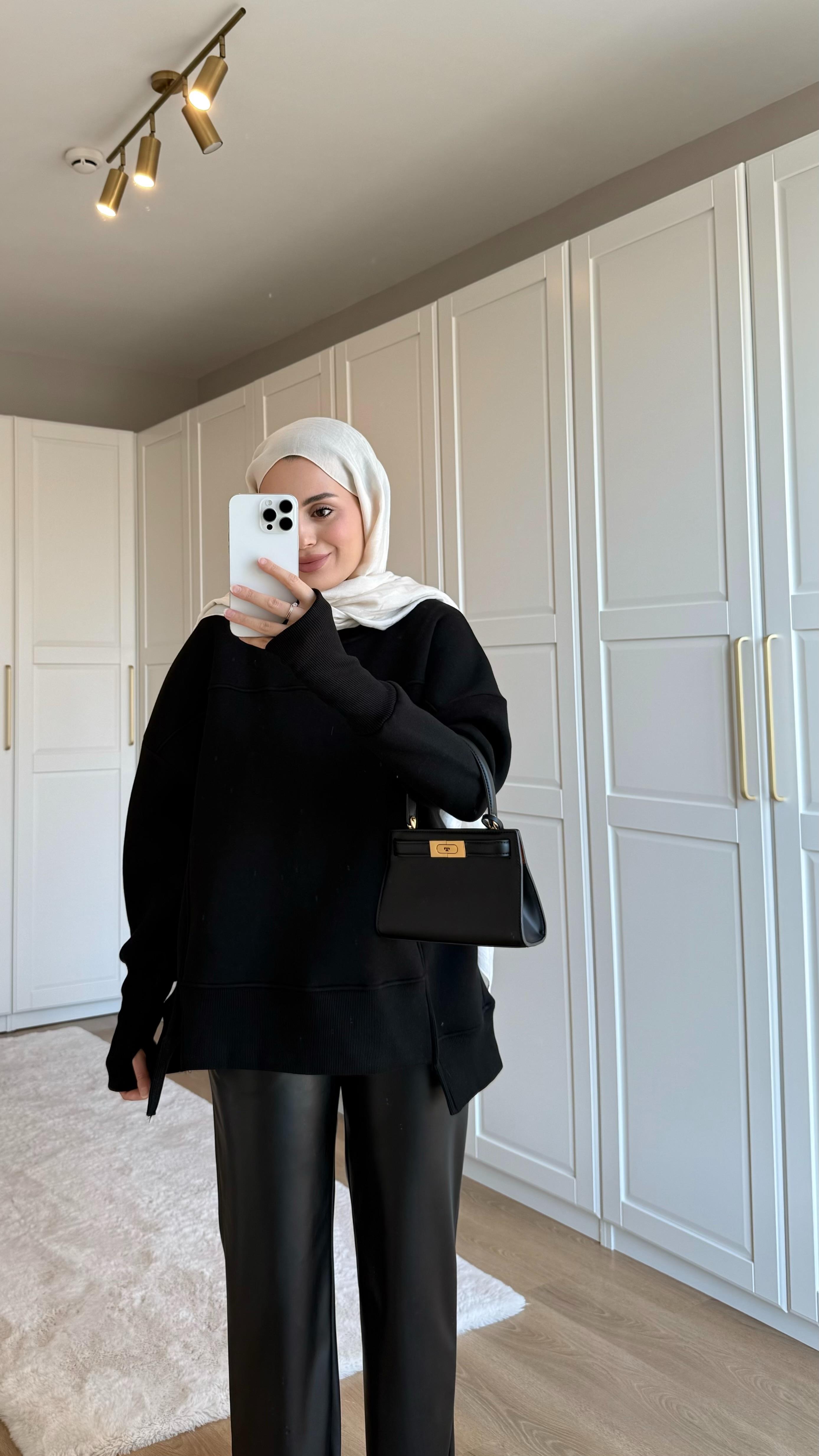 Kolu Lastikli Sweatshirt Siyah
