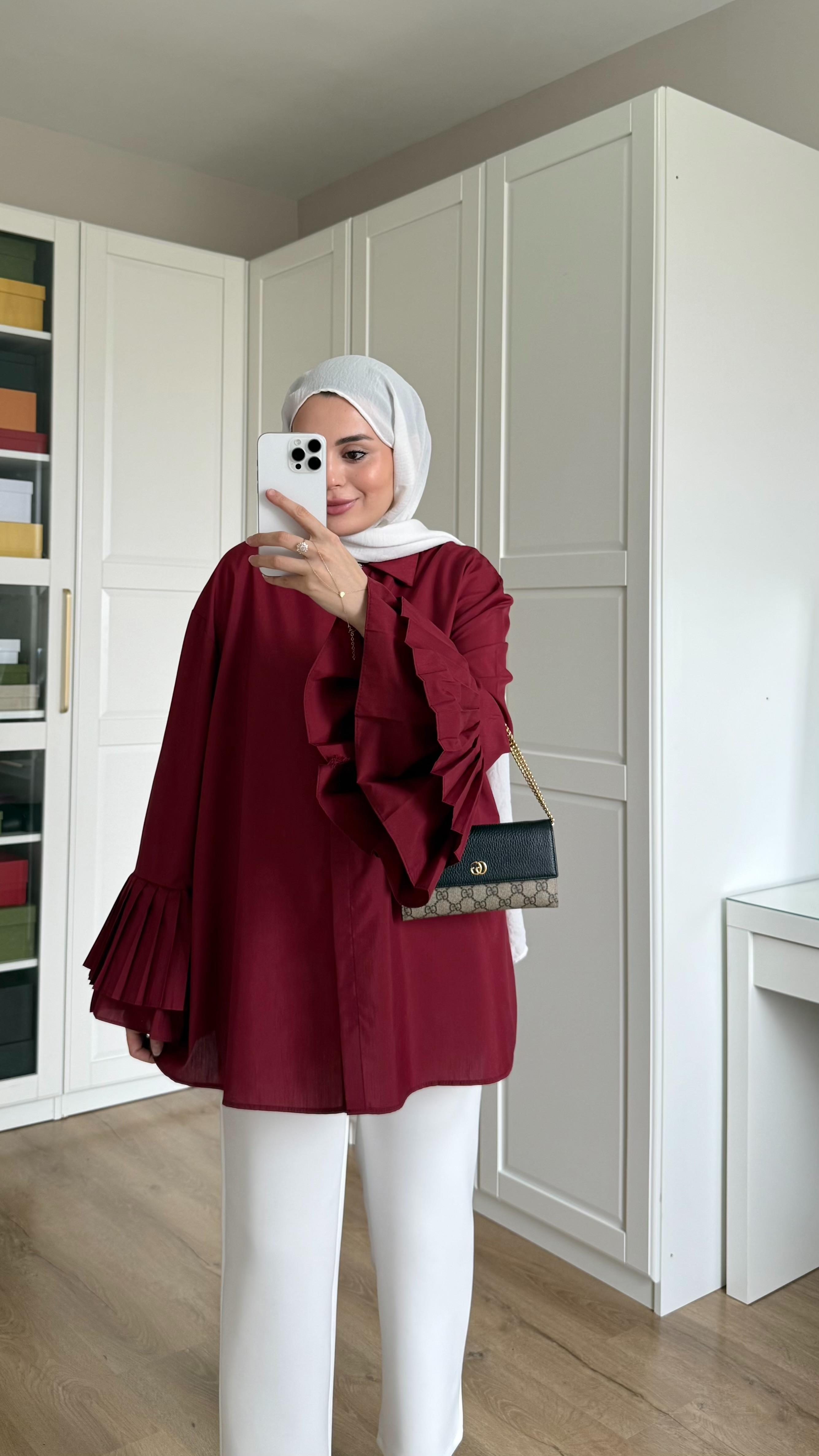 Kolu Piliseli Gömlek Bordo