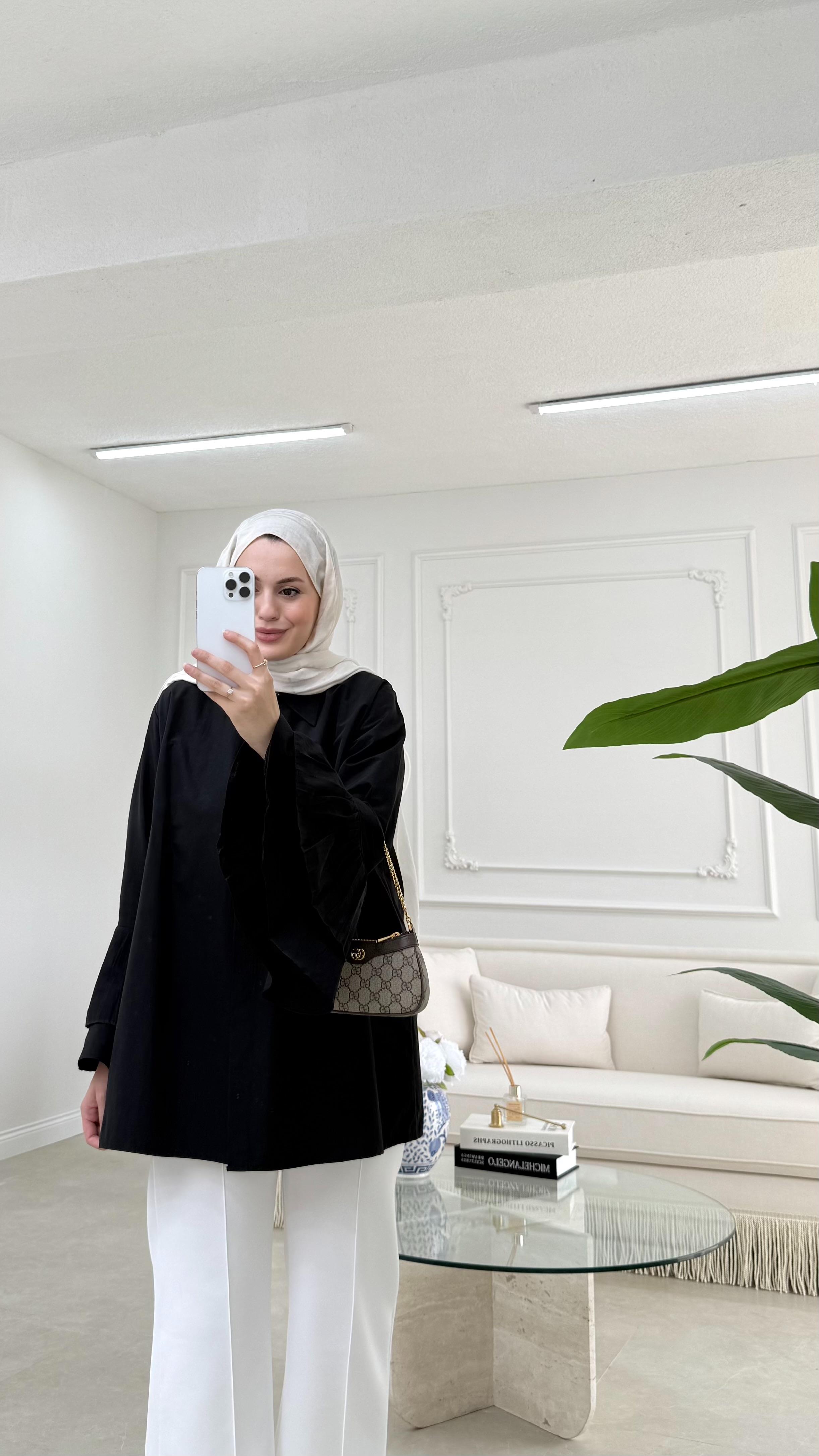 Kolu Piliseli Gömlek Siyah