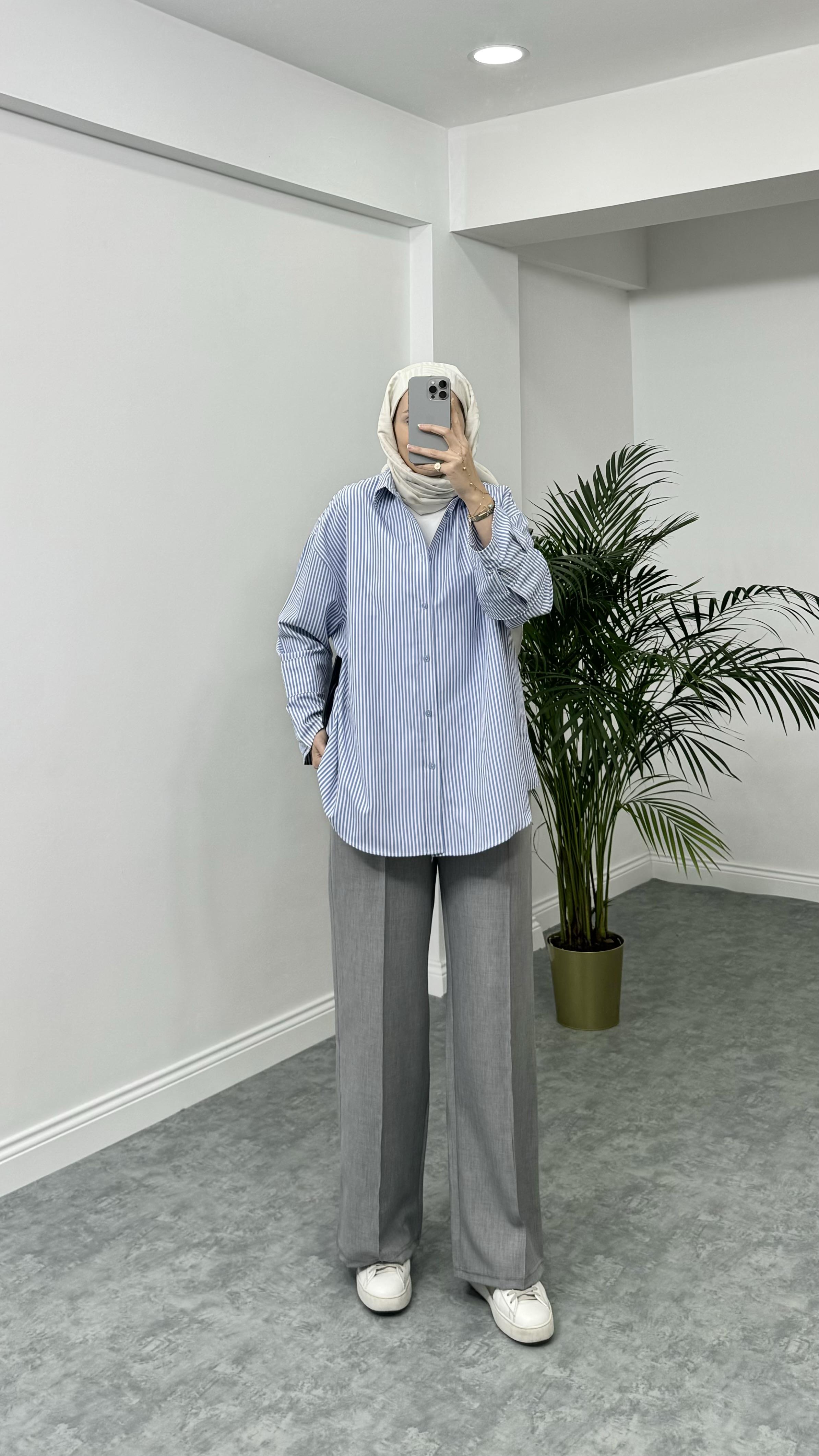 Kumaş Palazzo Pantolon Gri