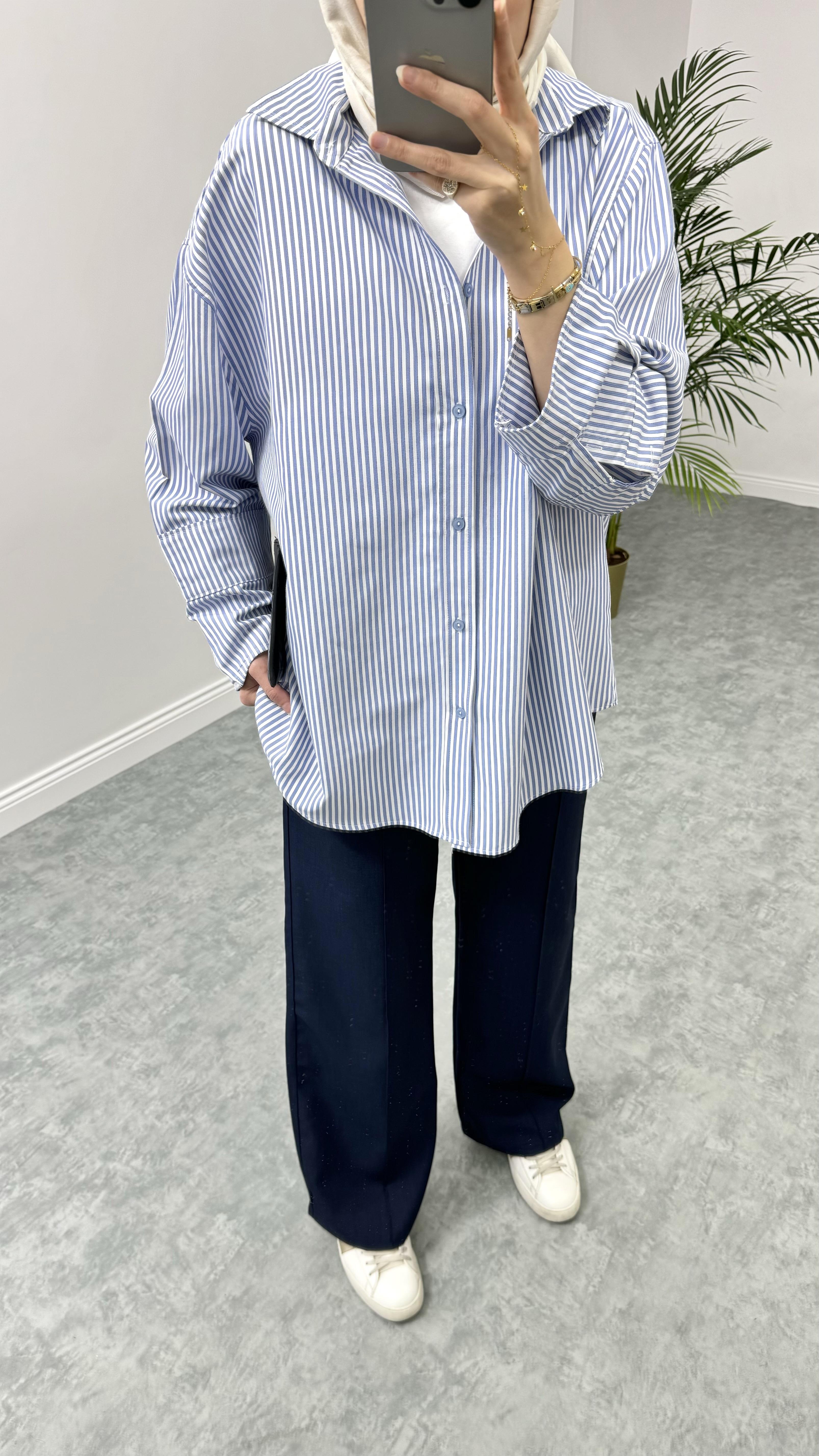 Kumaş Palazzo Pantolon Lacivert