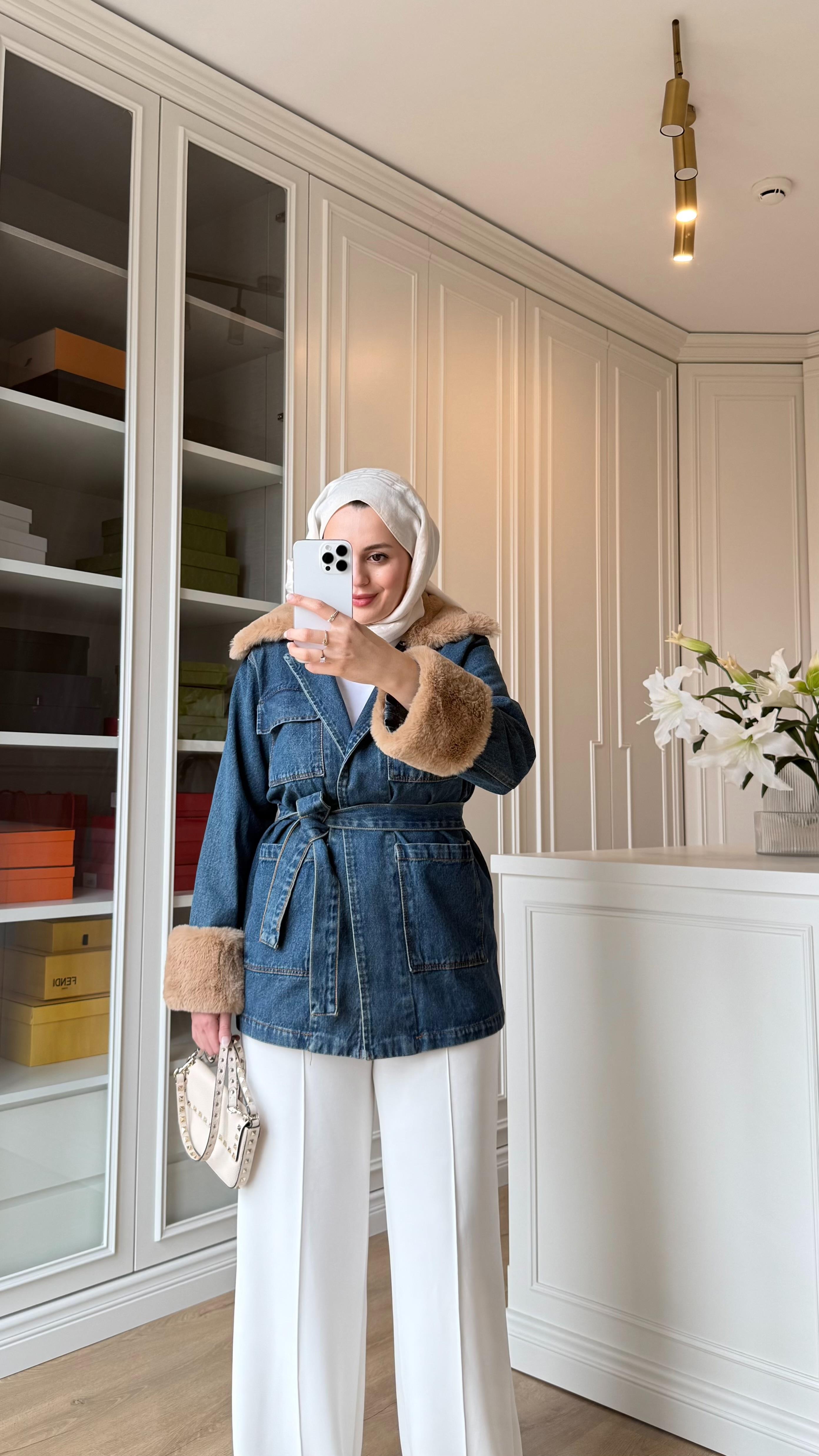 Kürklü Denim Ceket 