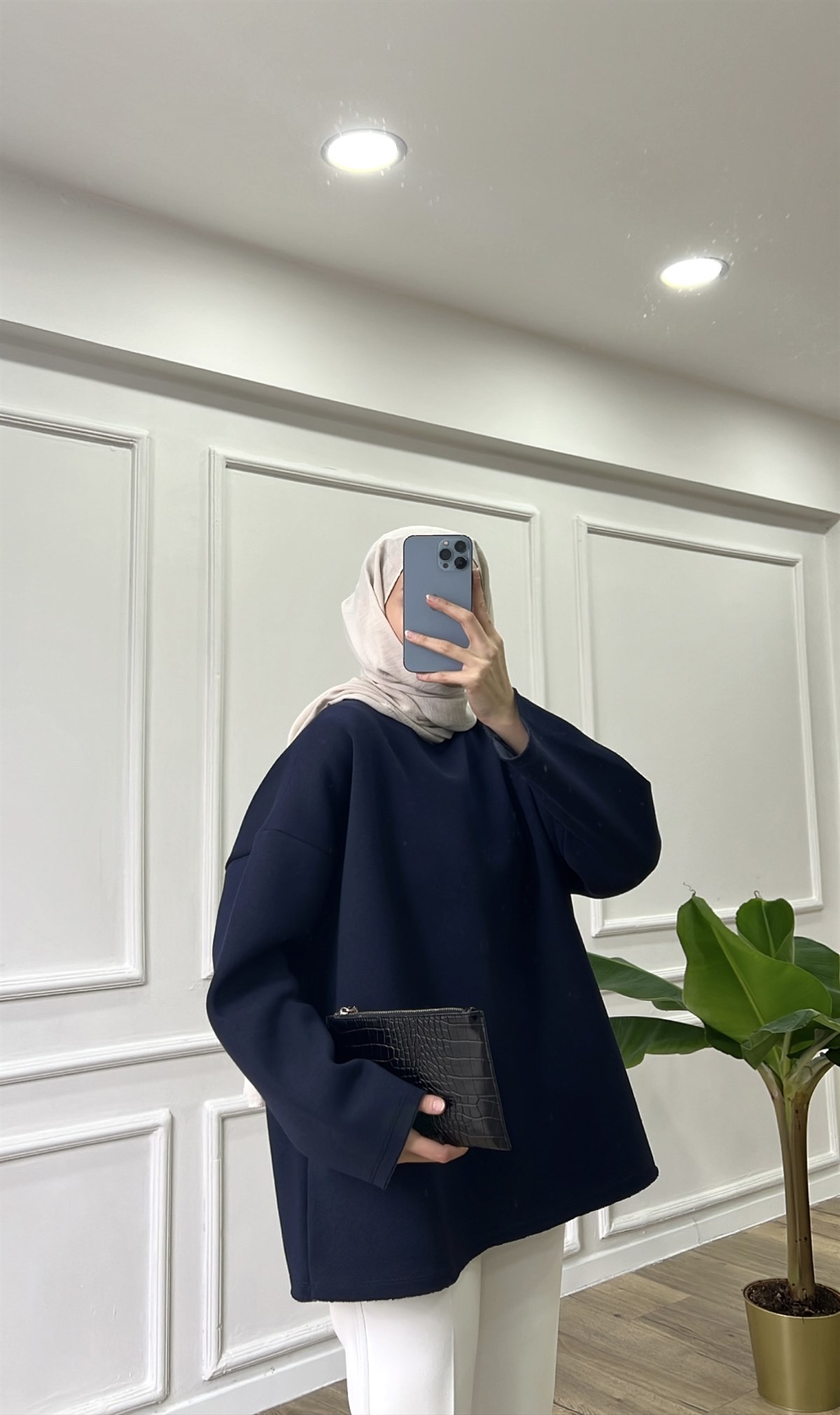 Lacivert Bisiklet Yaka Sweatshirt