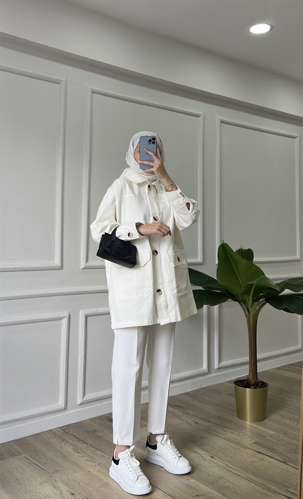 Leopar Düğmeli Ceket - Ekru