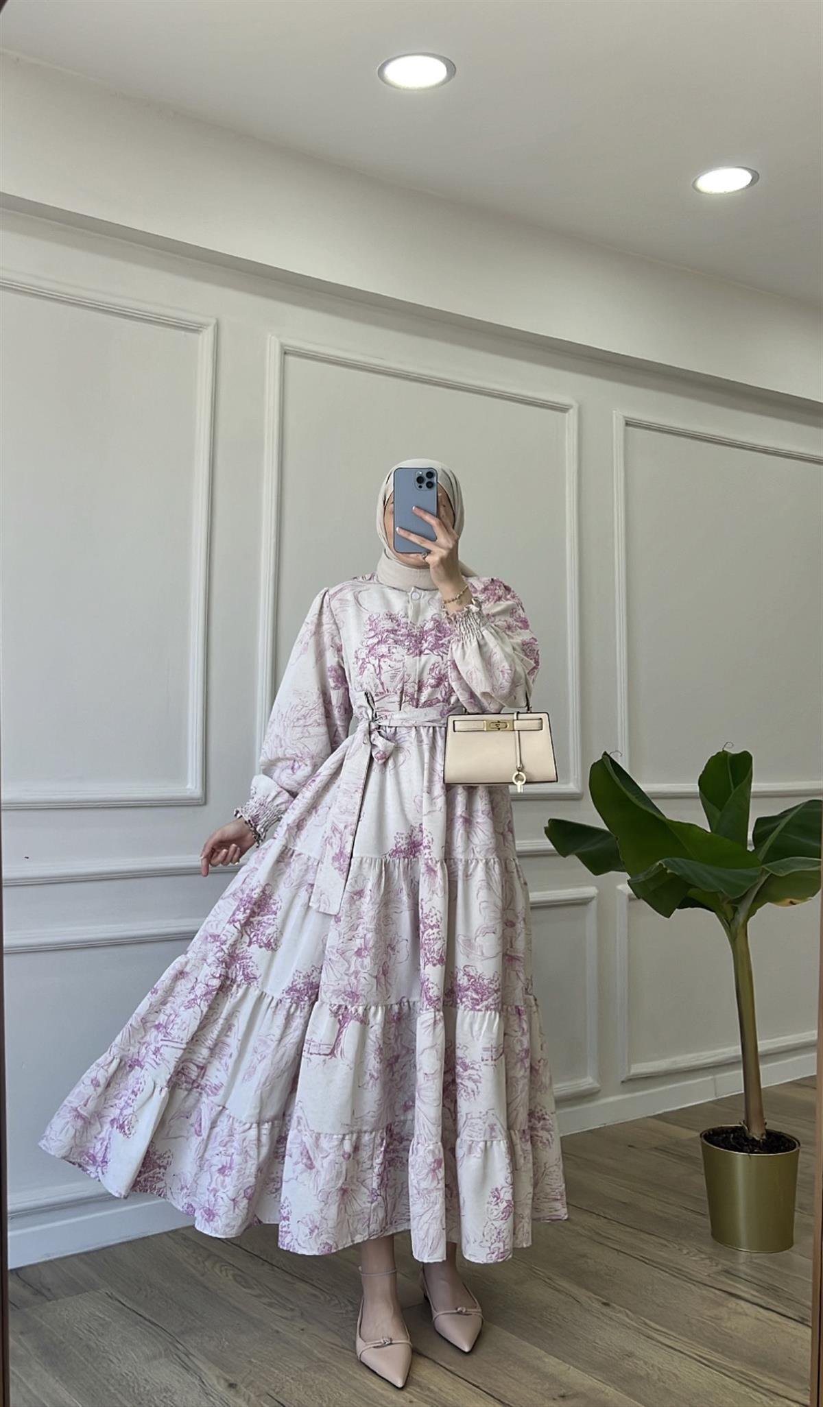 Lila - Ham Keten Elbise 