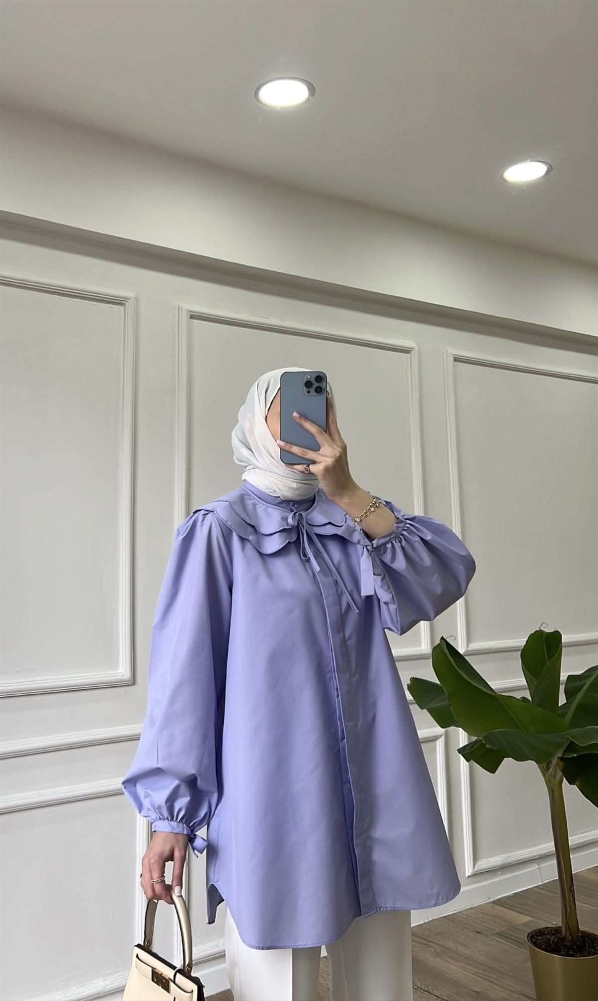 Lila - Seyyar Yaka Poplin Gömlek 