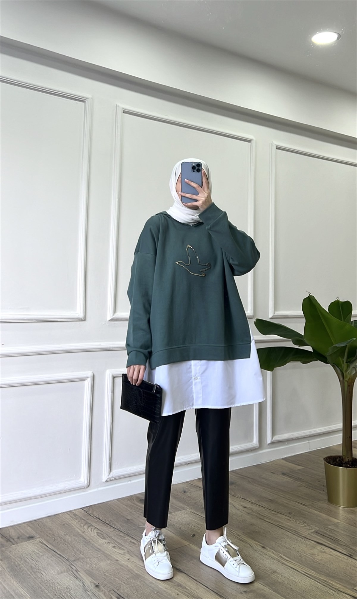 Mint Kuş Baskılı Sweatshirt