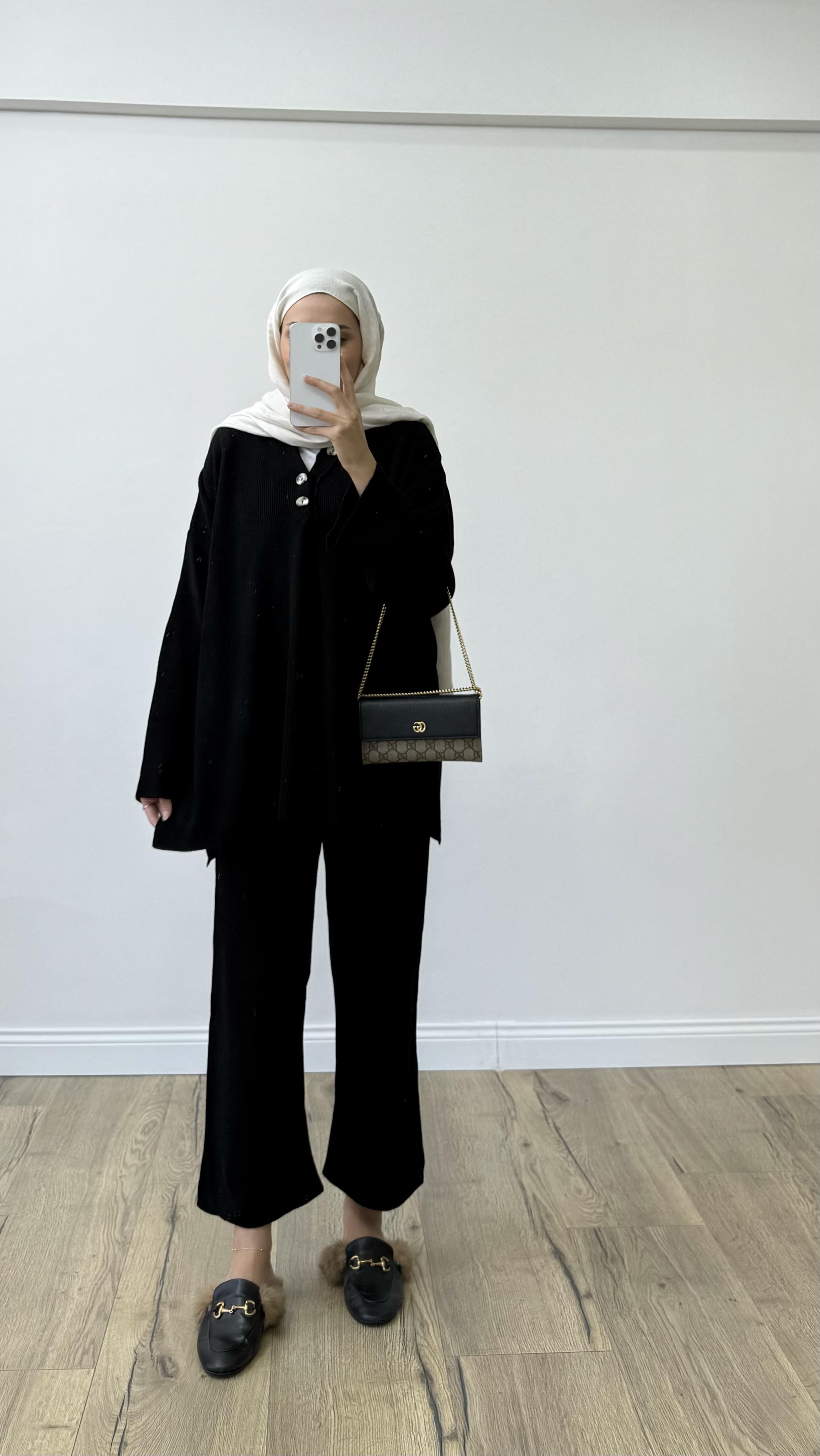 Oversize Triko Takım Siyah