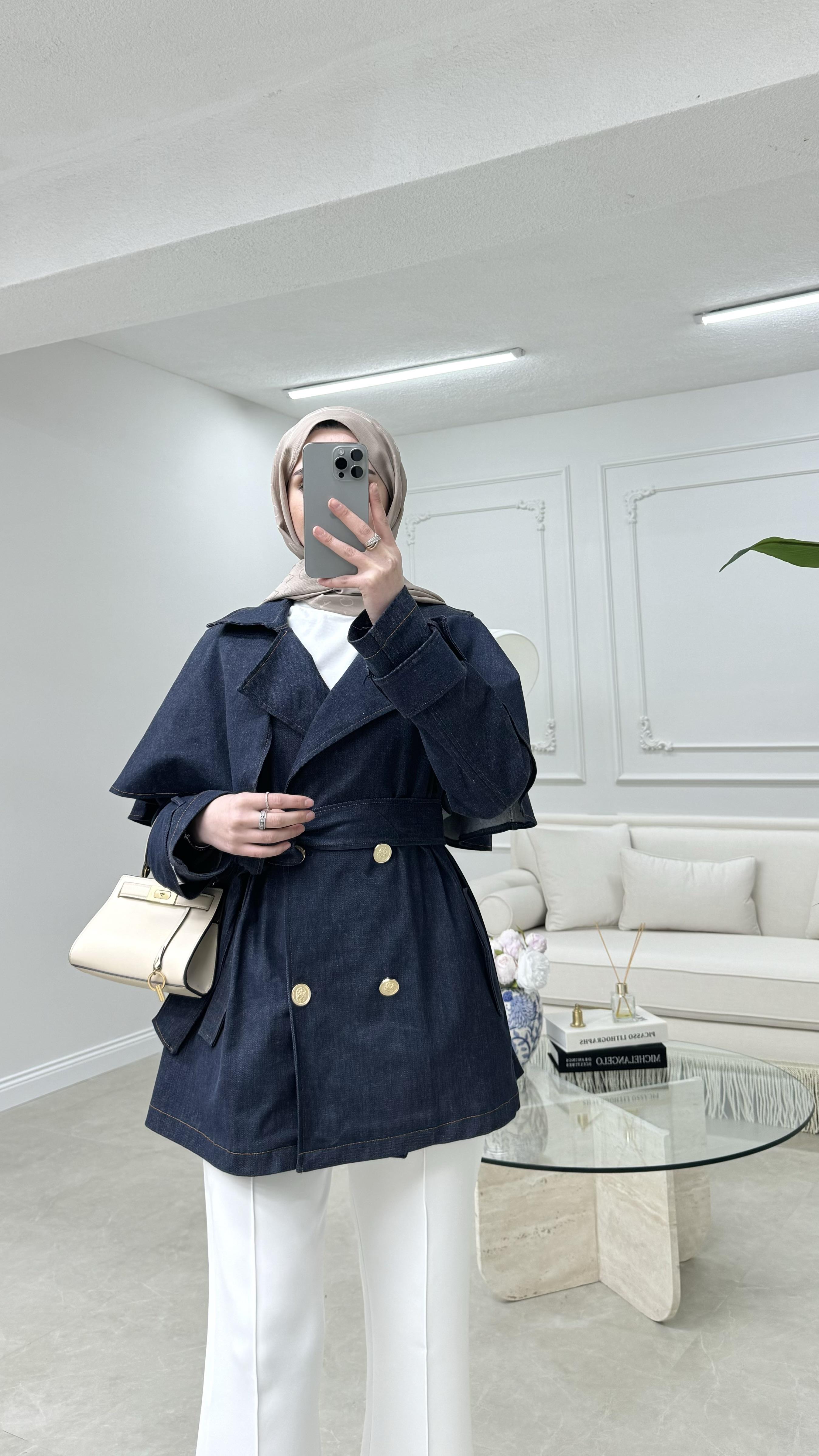 Pelerinli Denim Ceket