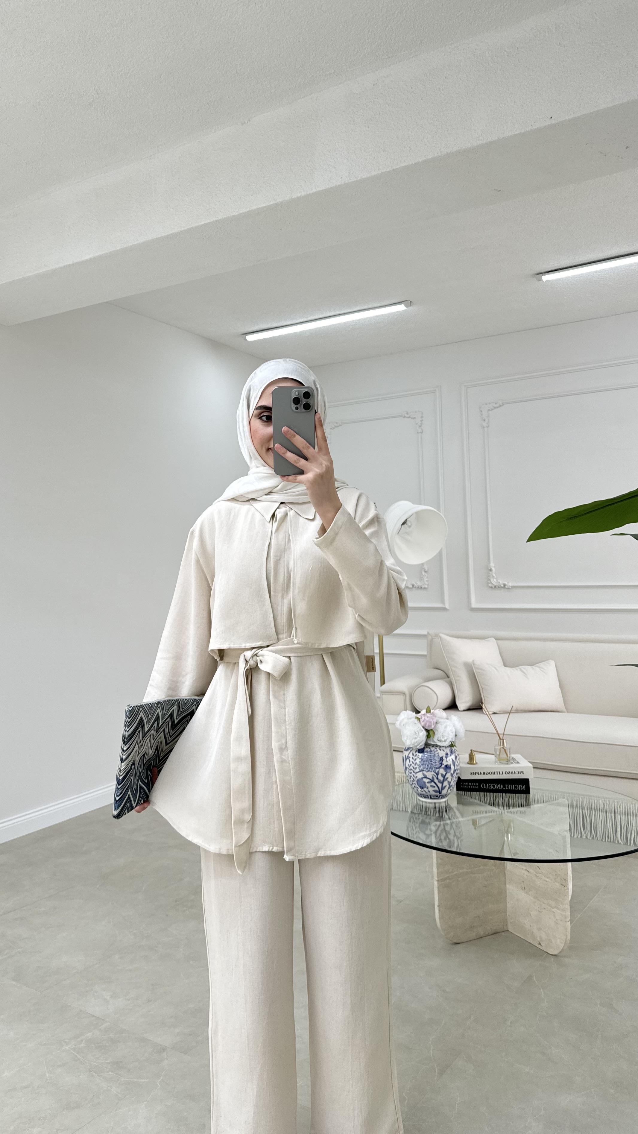 Pelerinli Keten Takım Naturel