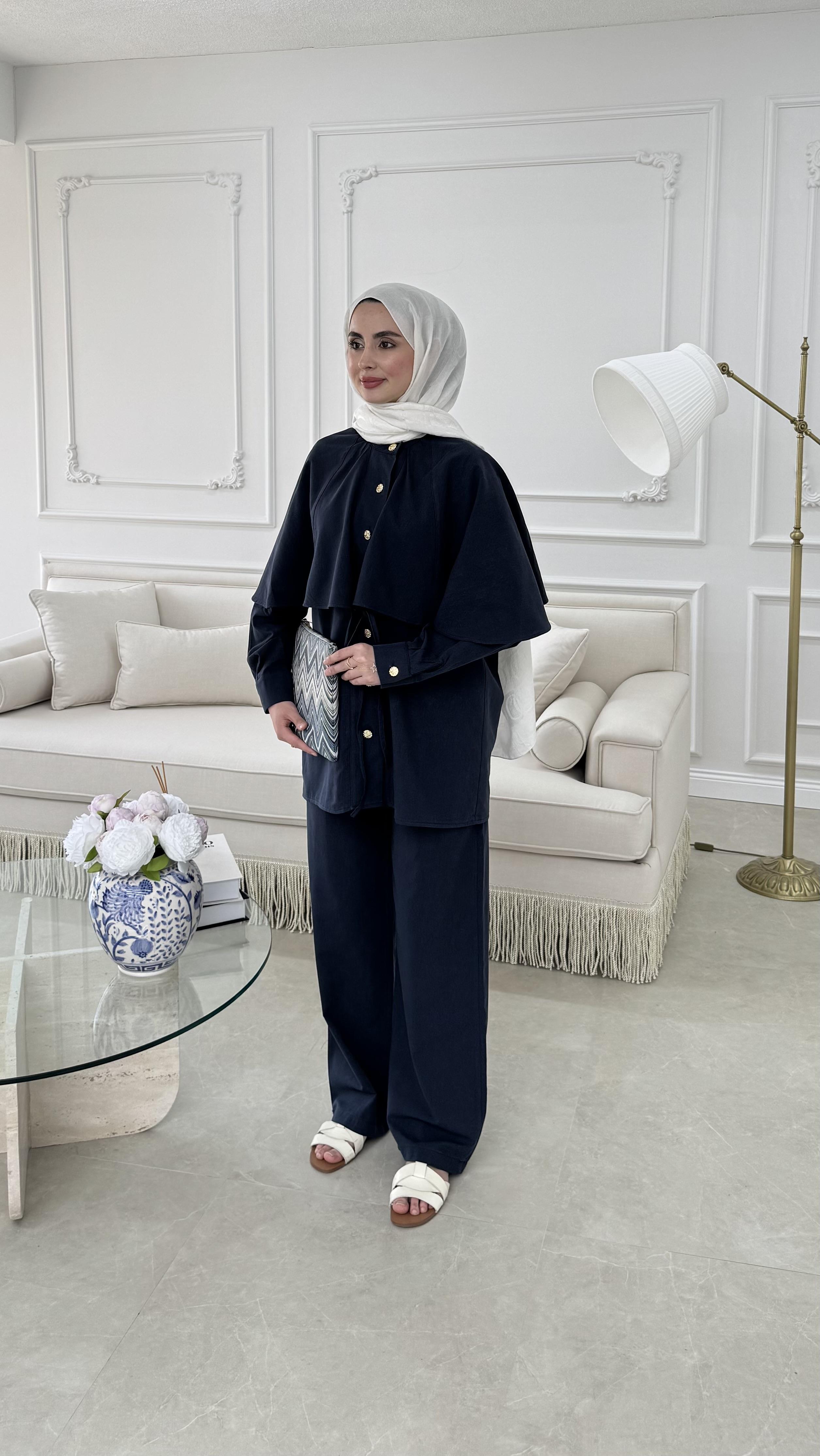 Pelerinli Serena Takım Lacivert