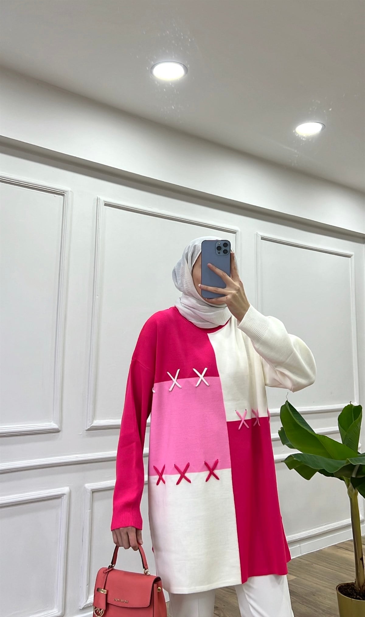 Pembe - Çapraz Detaylı Triko