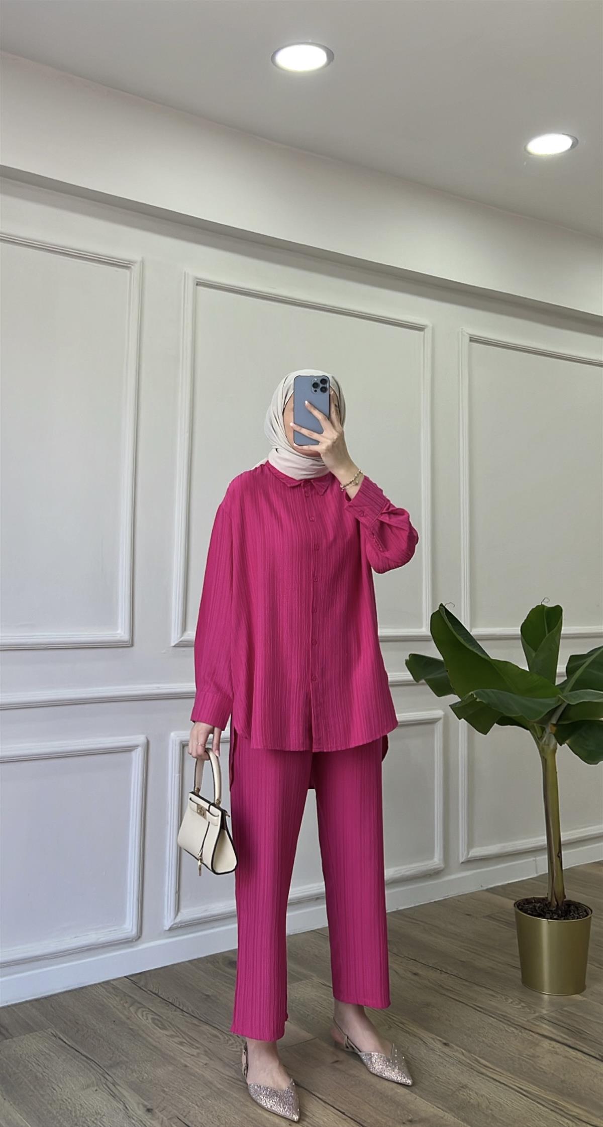 Pembe - Müslin Gömlek Takım 