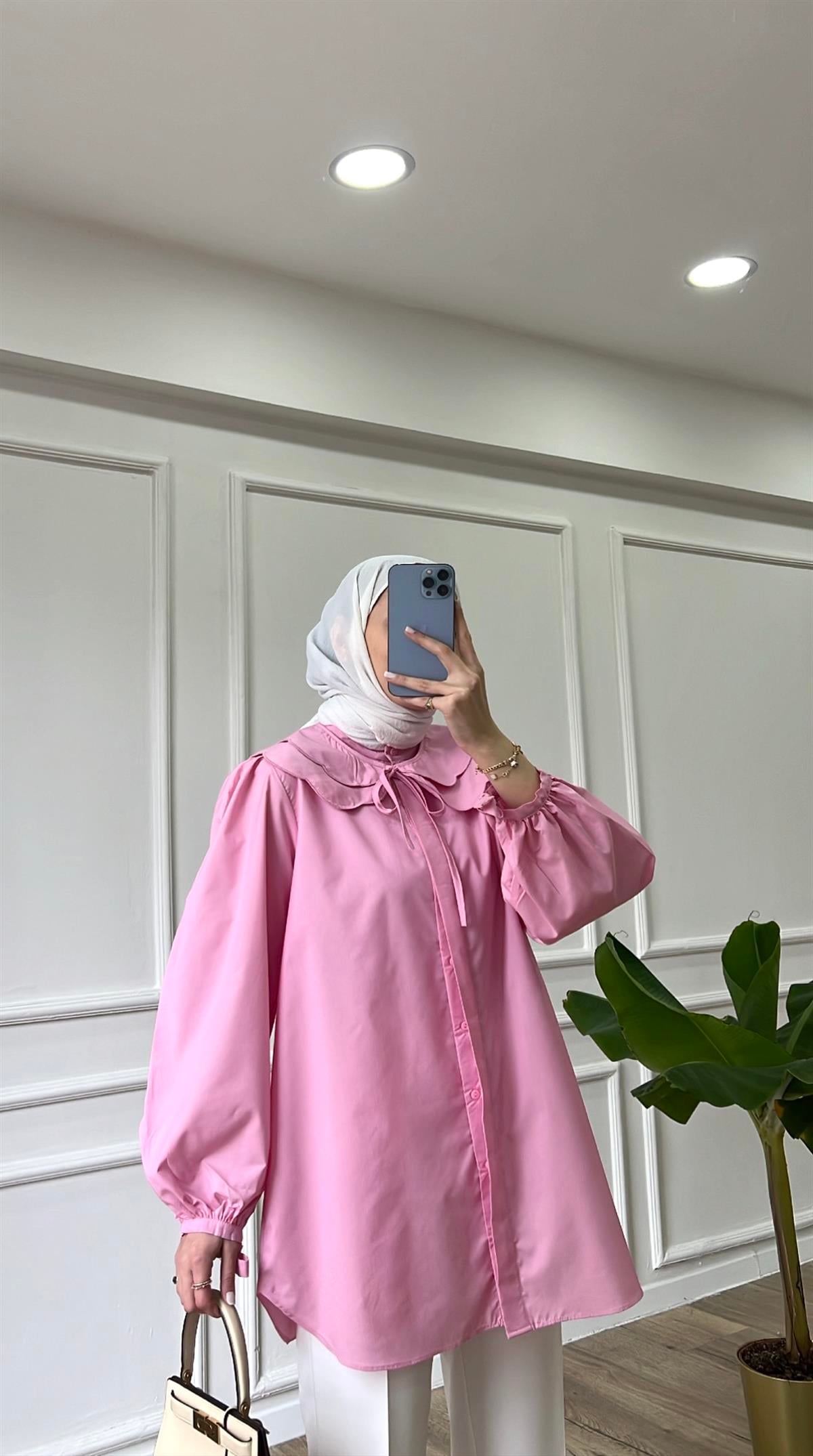 Pembe - Seyyar Yaka Poplin Gömlek 