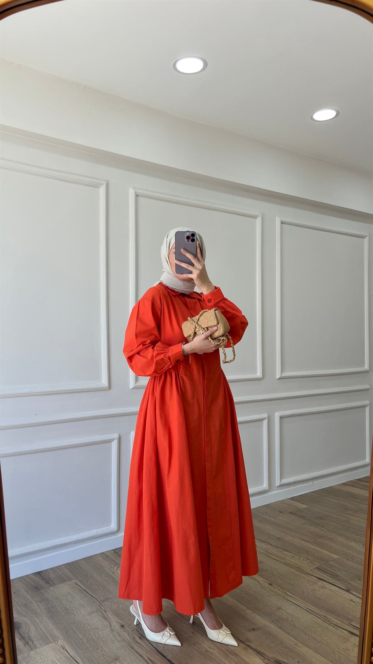 Pliseli Elbise - Turuncu