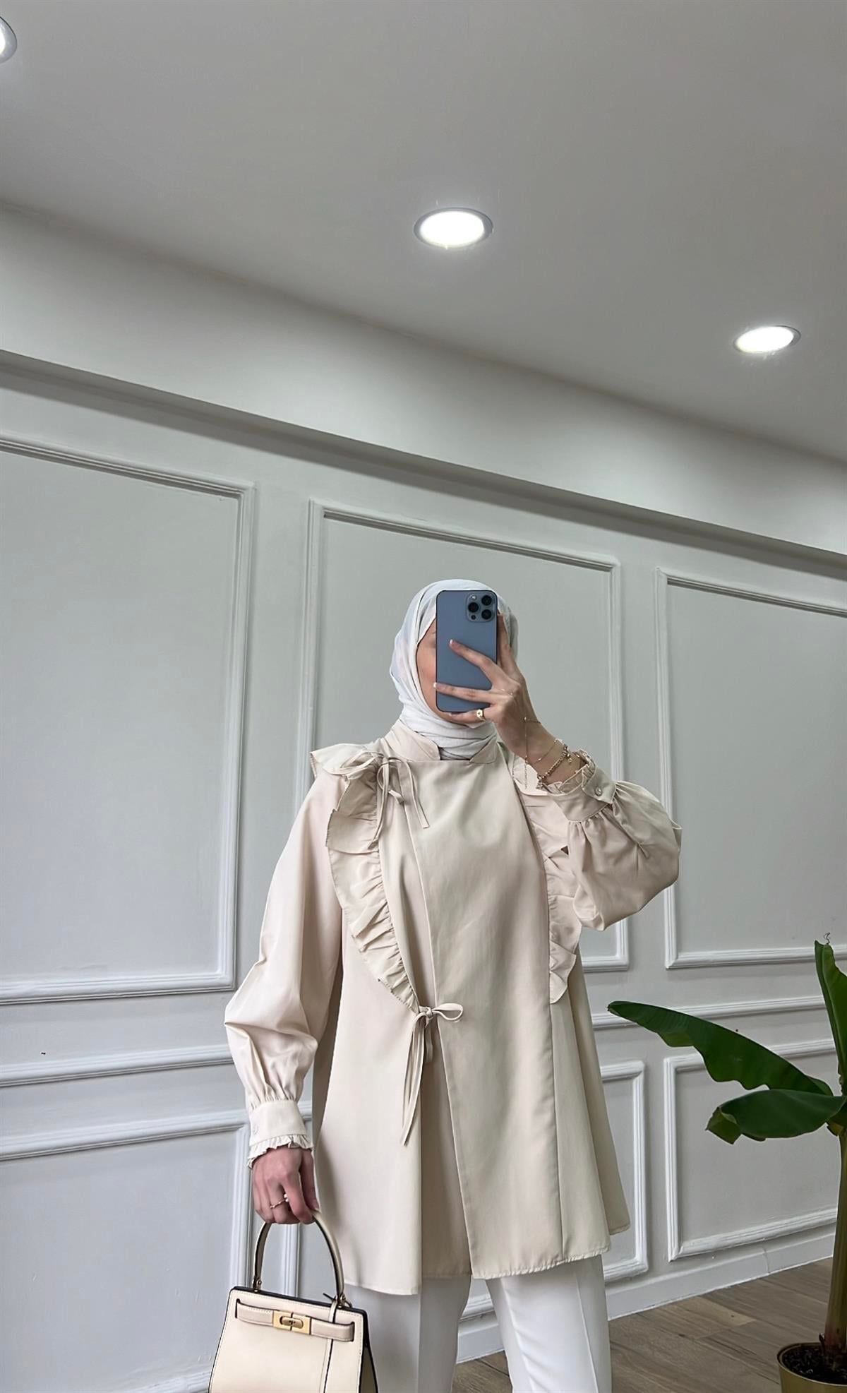 Poplin Bağlamalı Gömlek - Bej