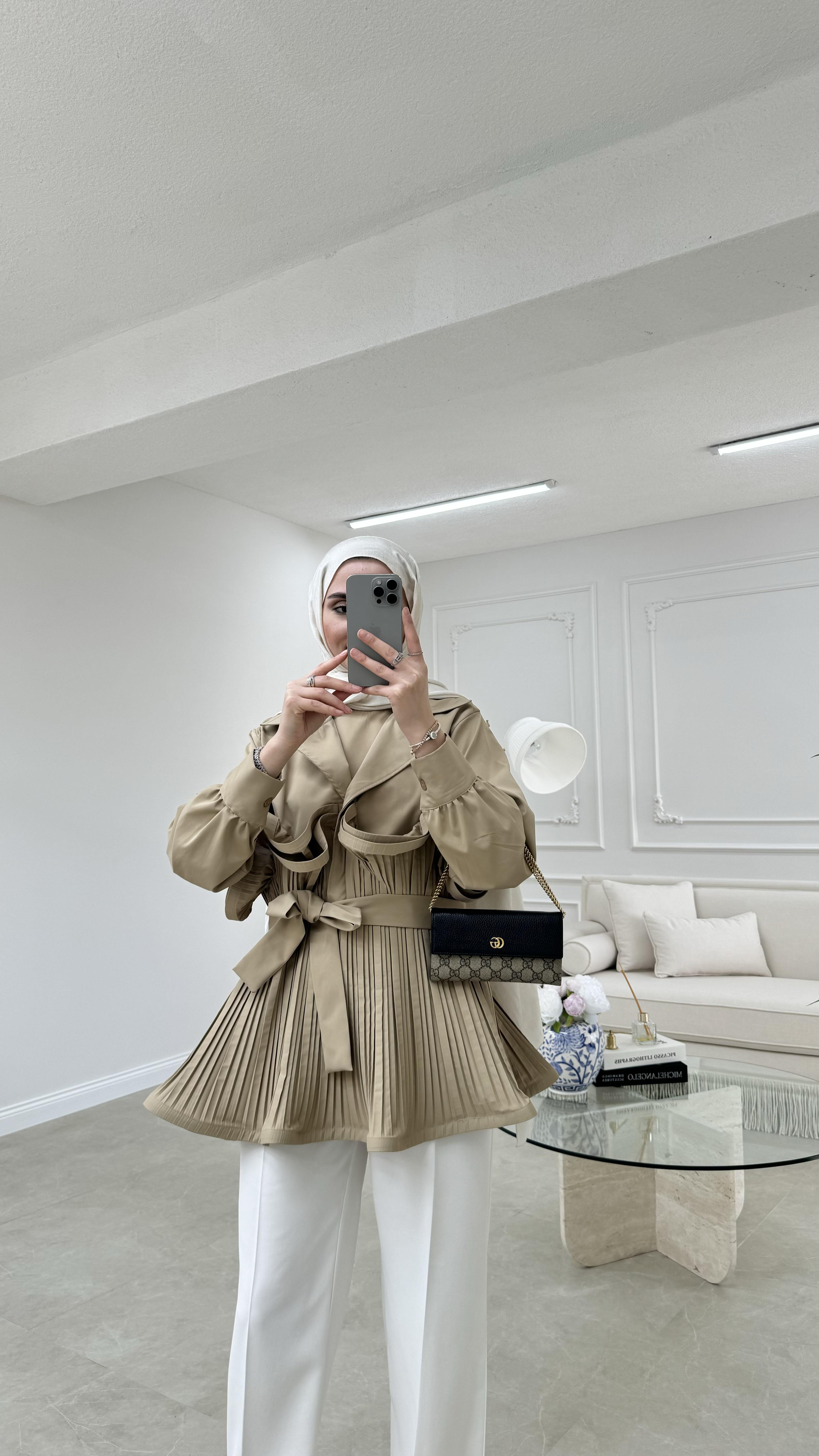 Premium Piliseli Ceket Camel