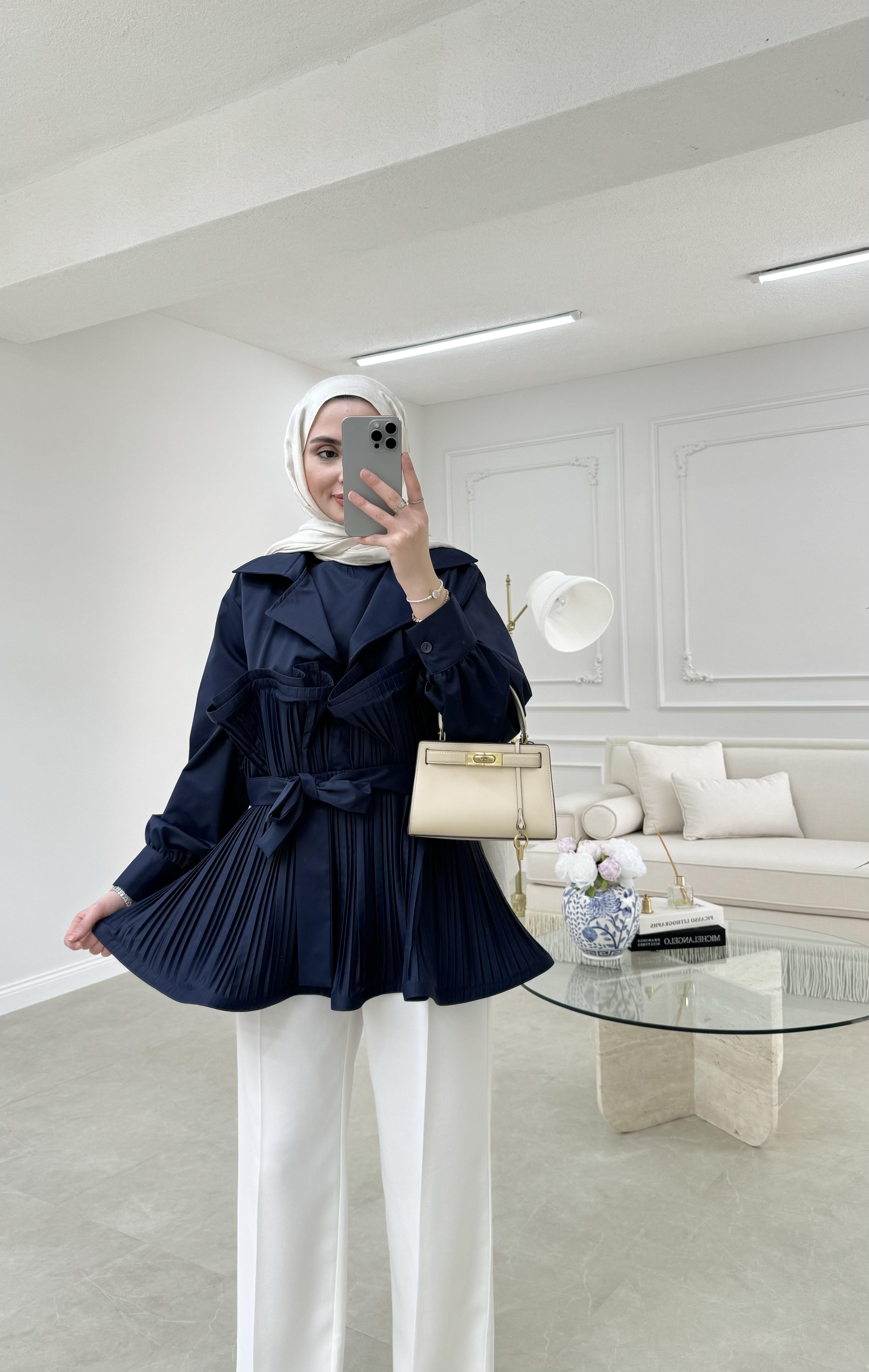 Premium Piliseli Ceket Lacivert