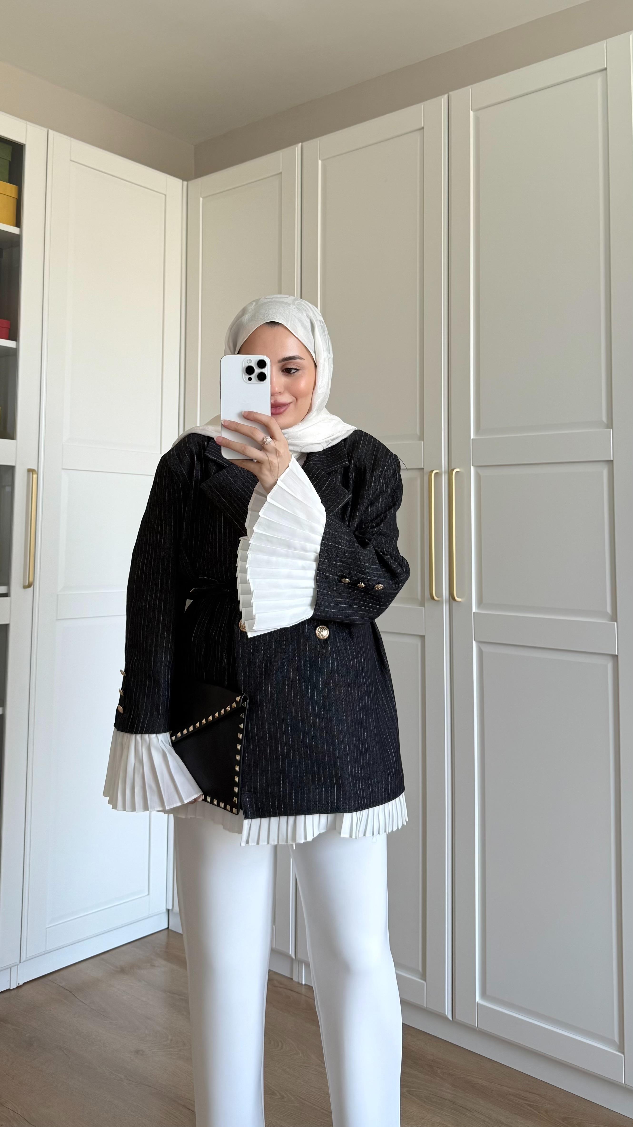Premium Piliseli Ceket Siyah