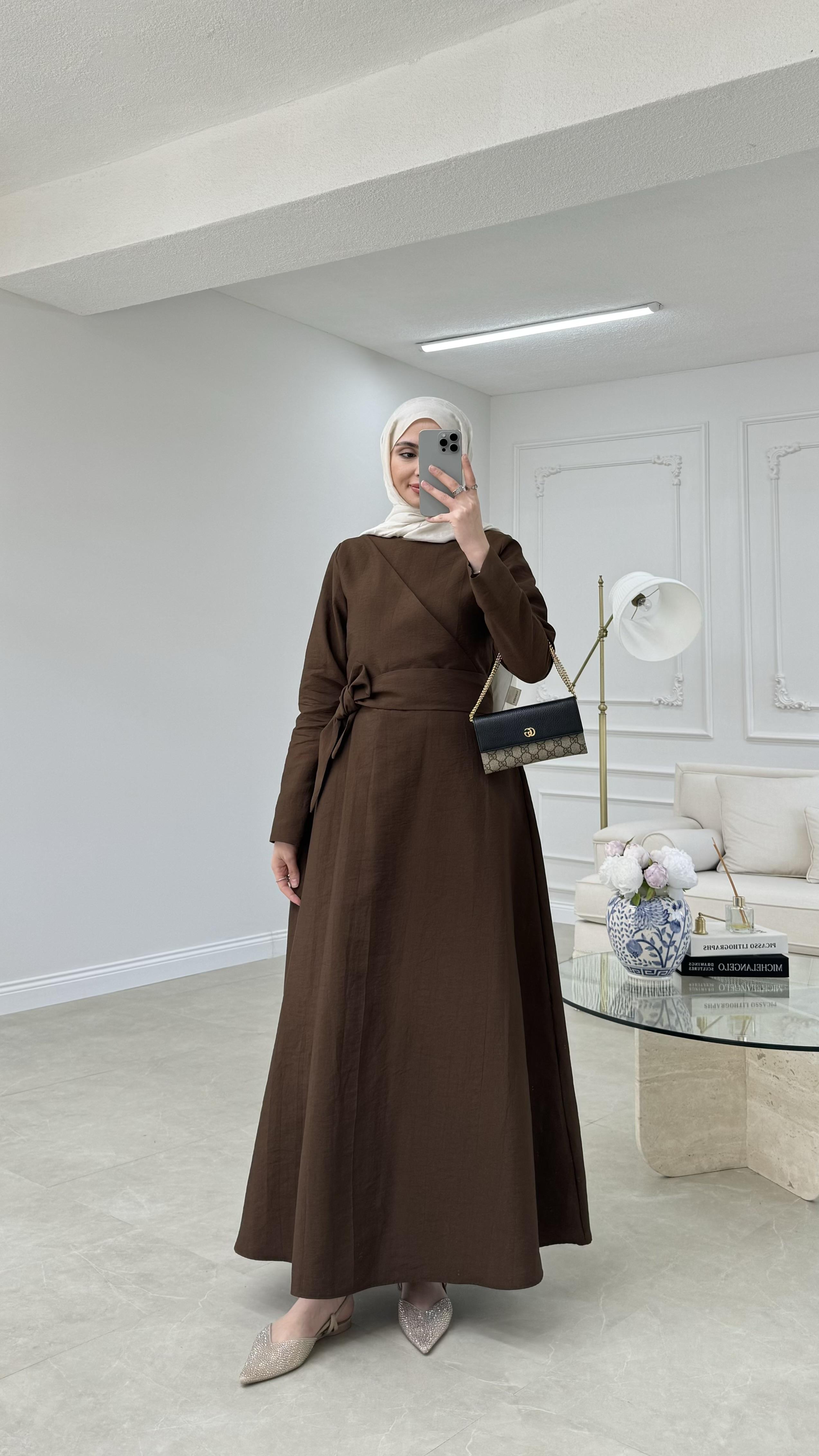 Qupra Bağlamalı Elbise Acı Kahve