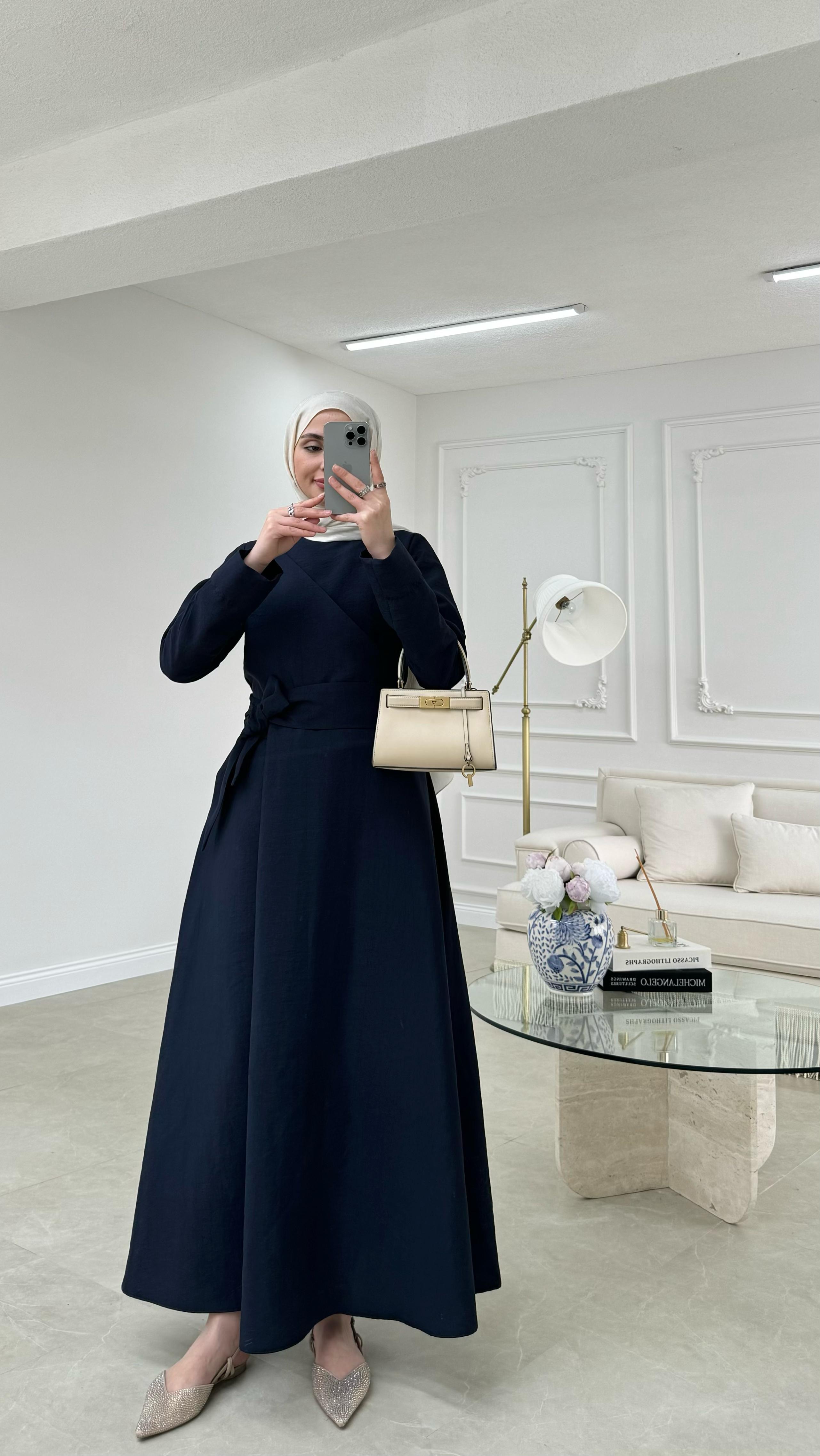 Qupra Bağlamalı Elbise Lacivert 