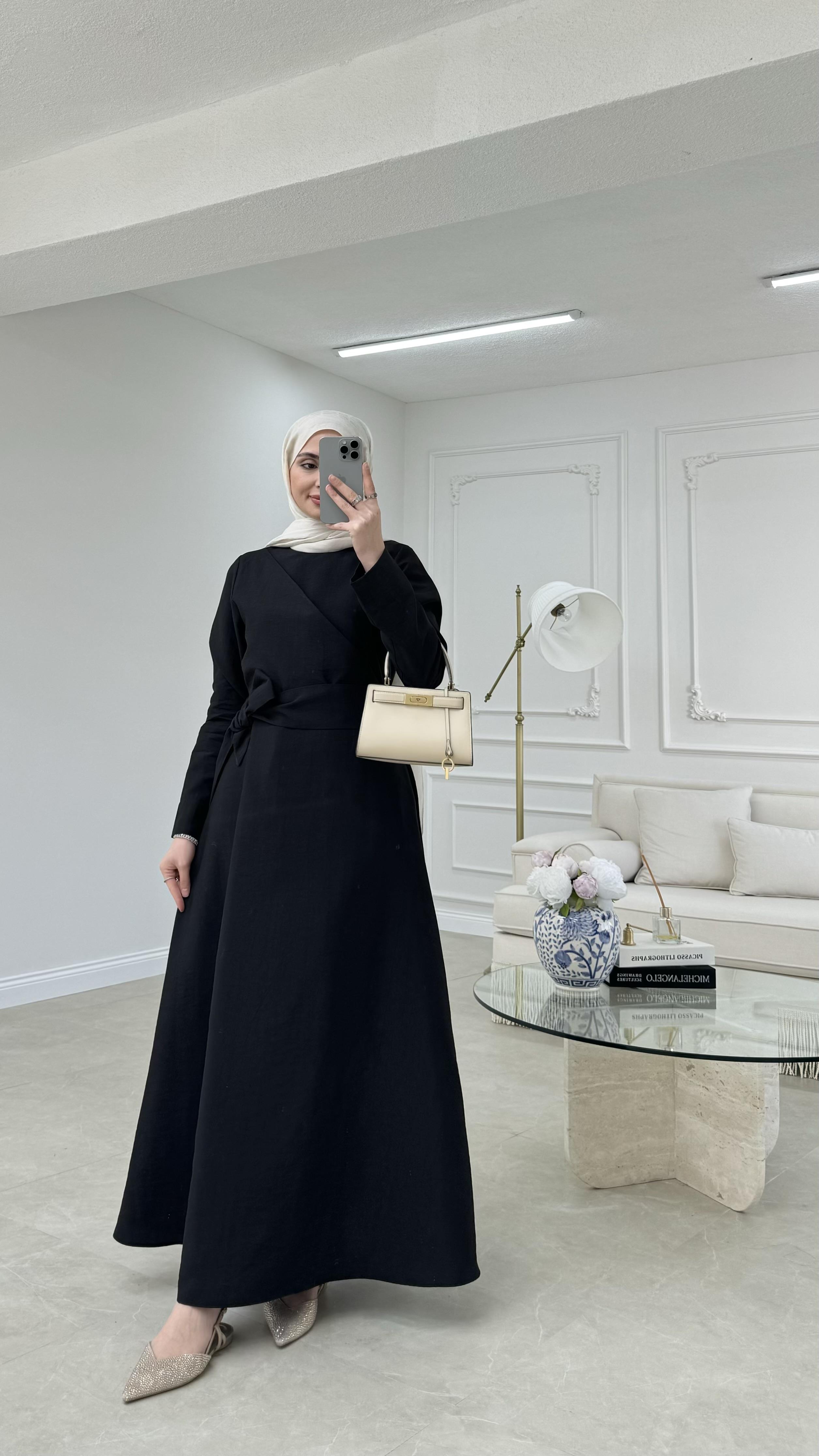 Qupra Bağlamalı Elbise Siyah