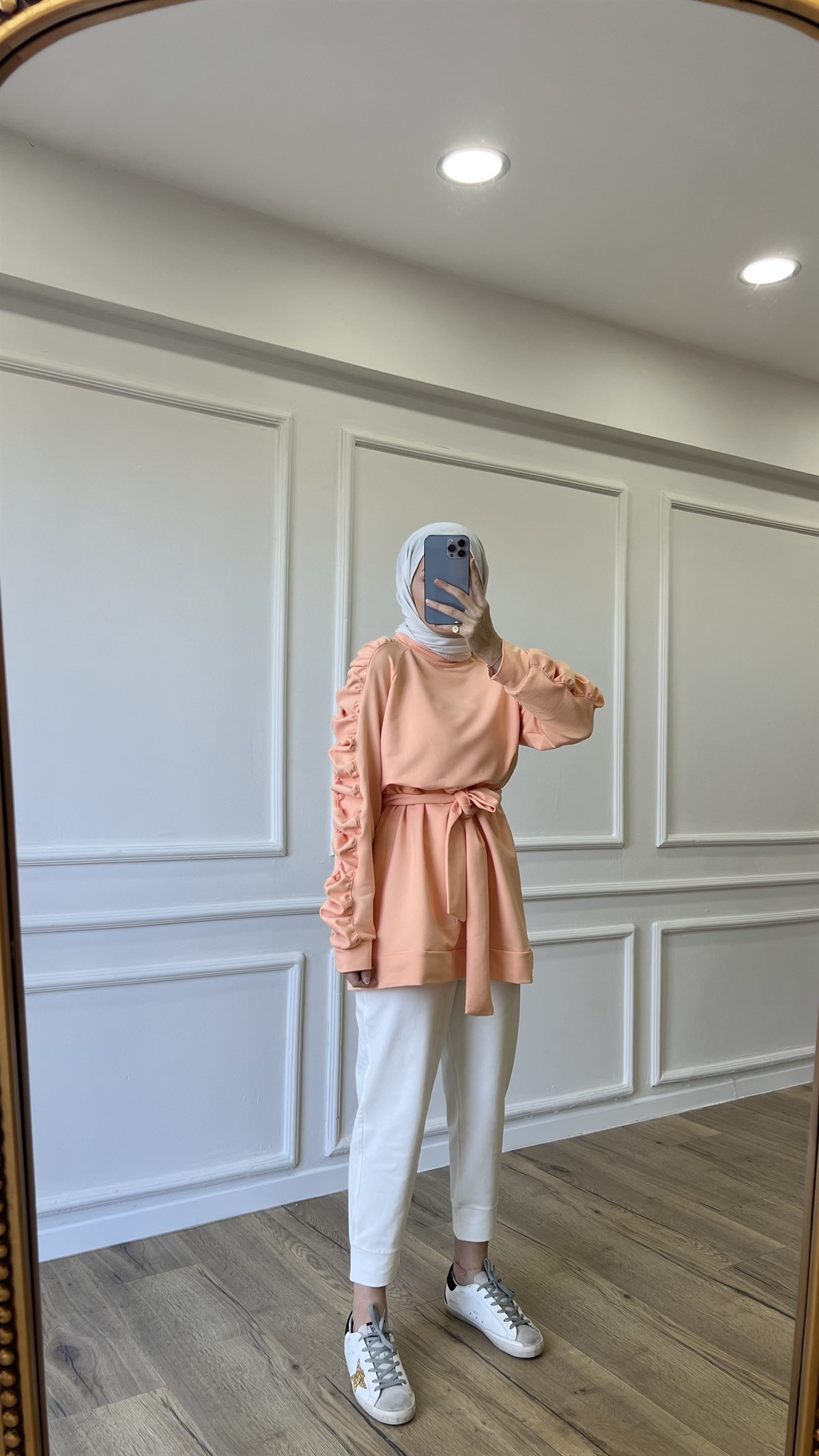 Rabi Büzgülü Sweatshirt - Somon