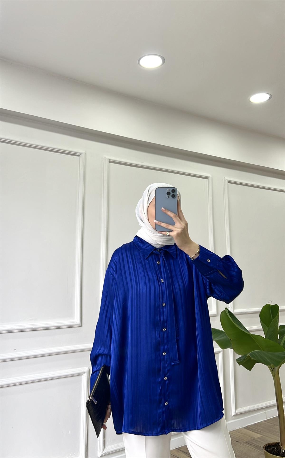 Saks - Fularlı Saten Gömlek