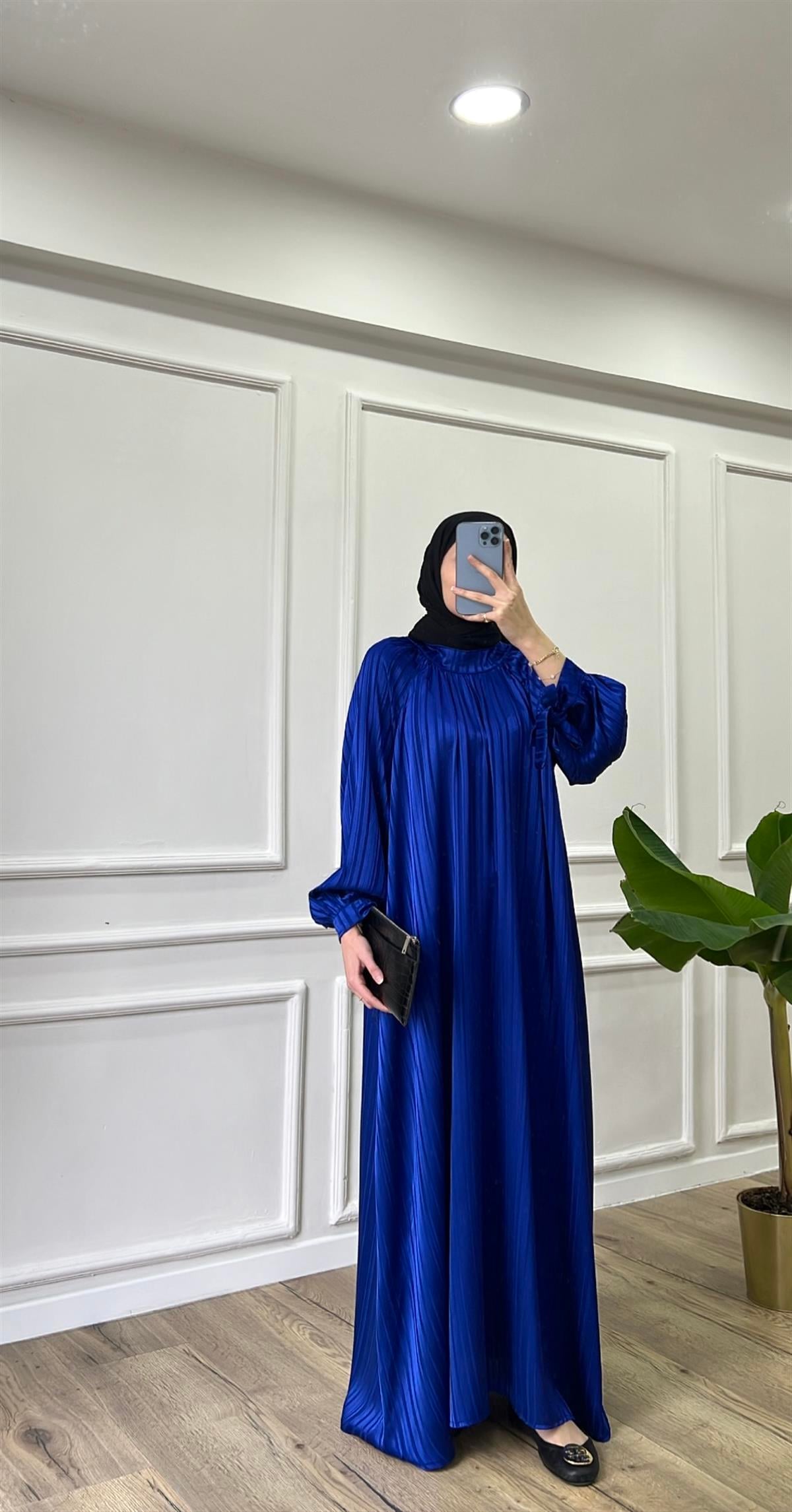 Saks - Kemerli Saten Elbise 