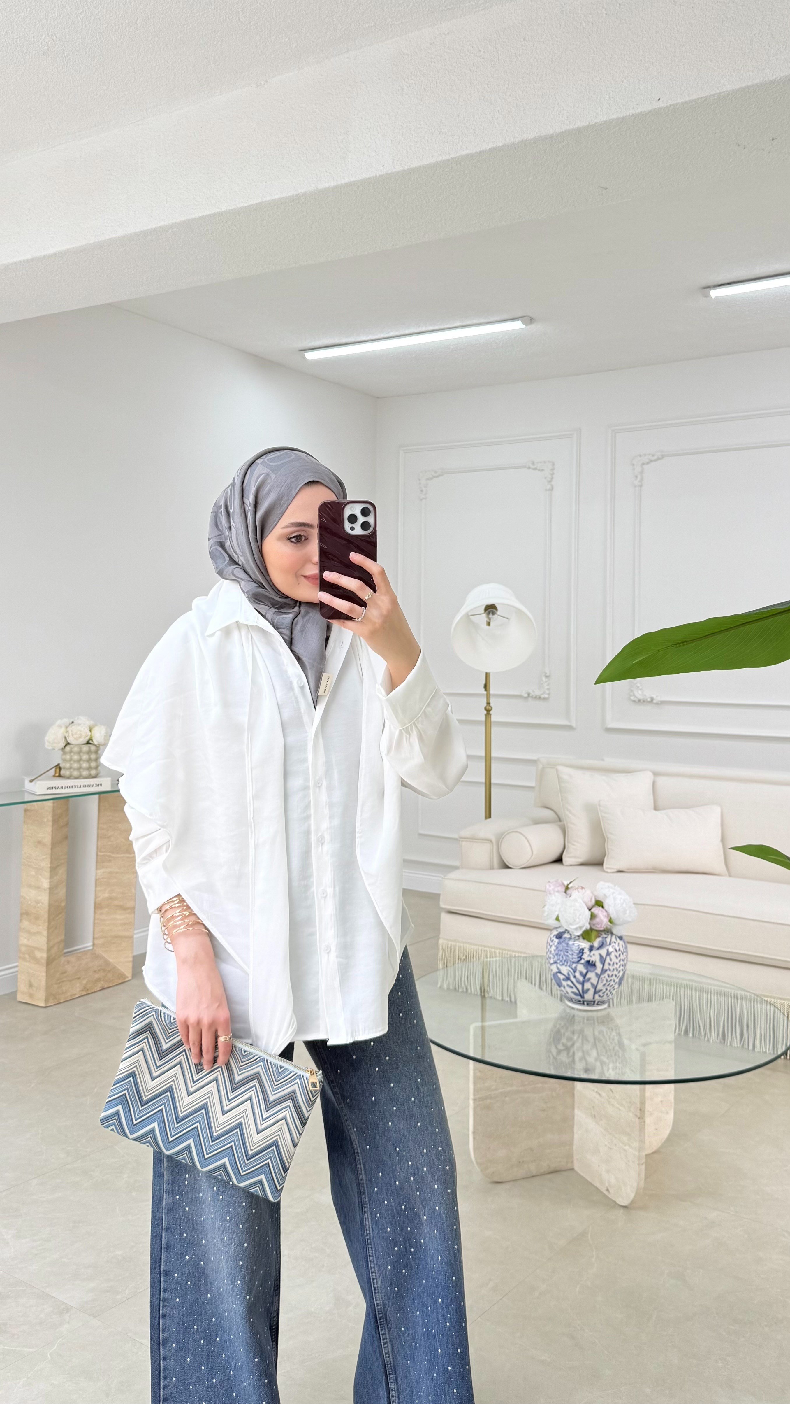 Şallı Modal Gömlek Beyaz