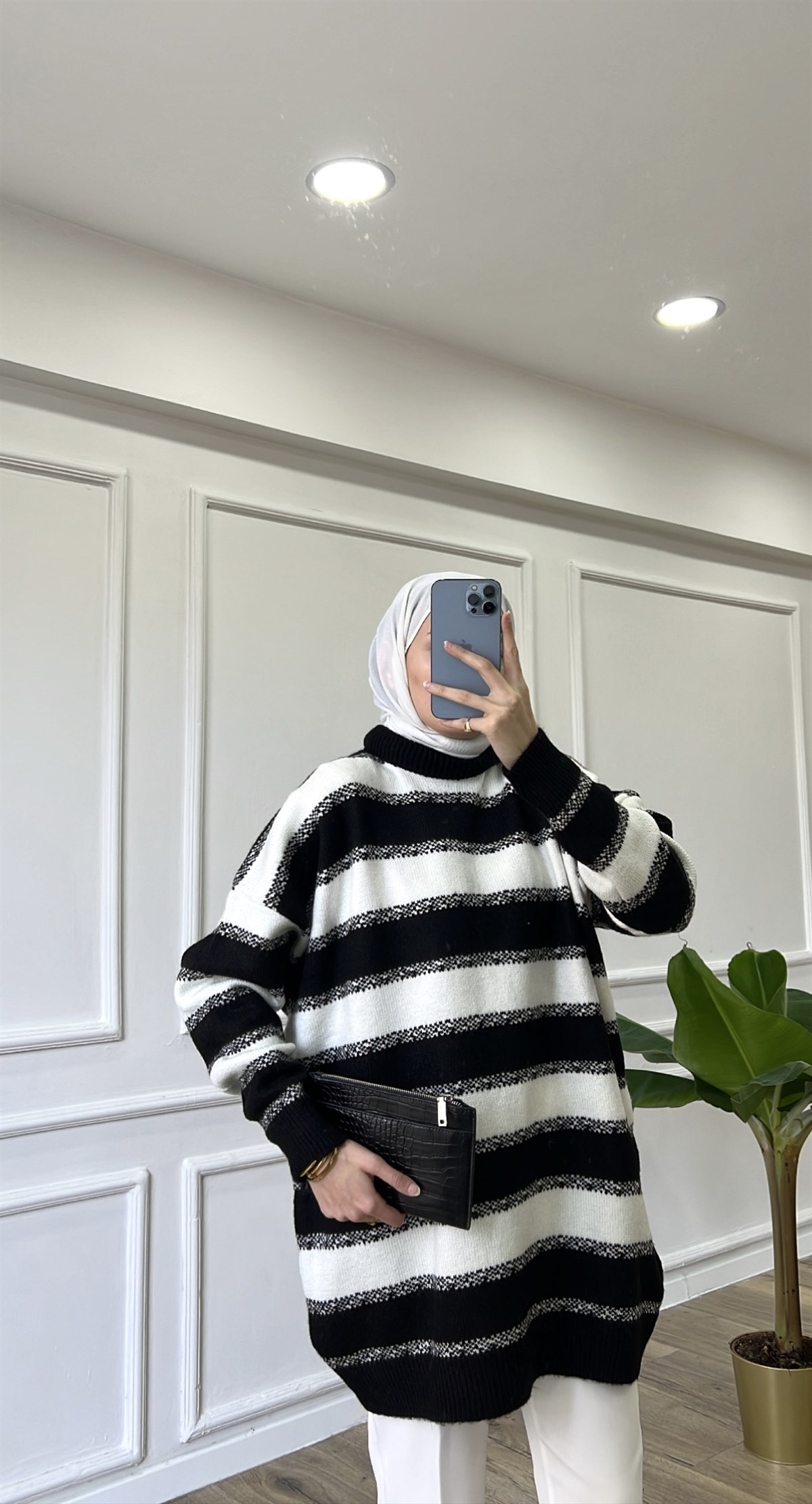 Siyah Soft Çizgili Kazak 