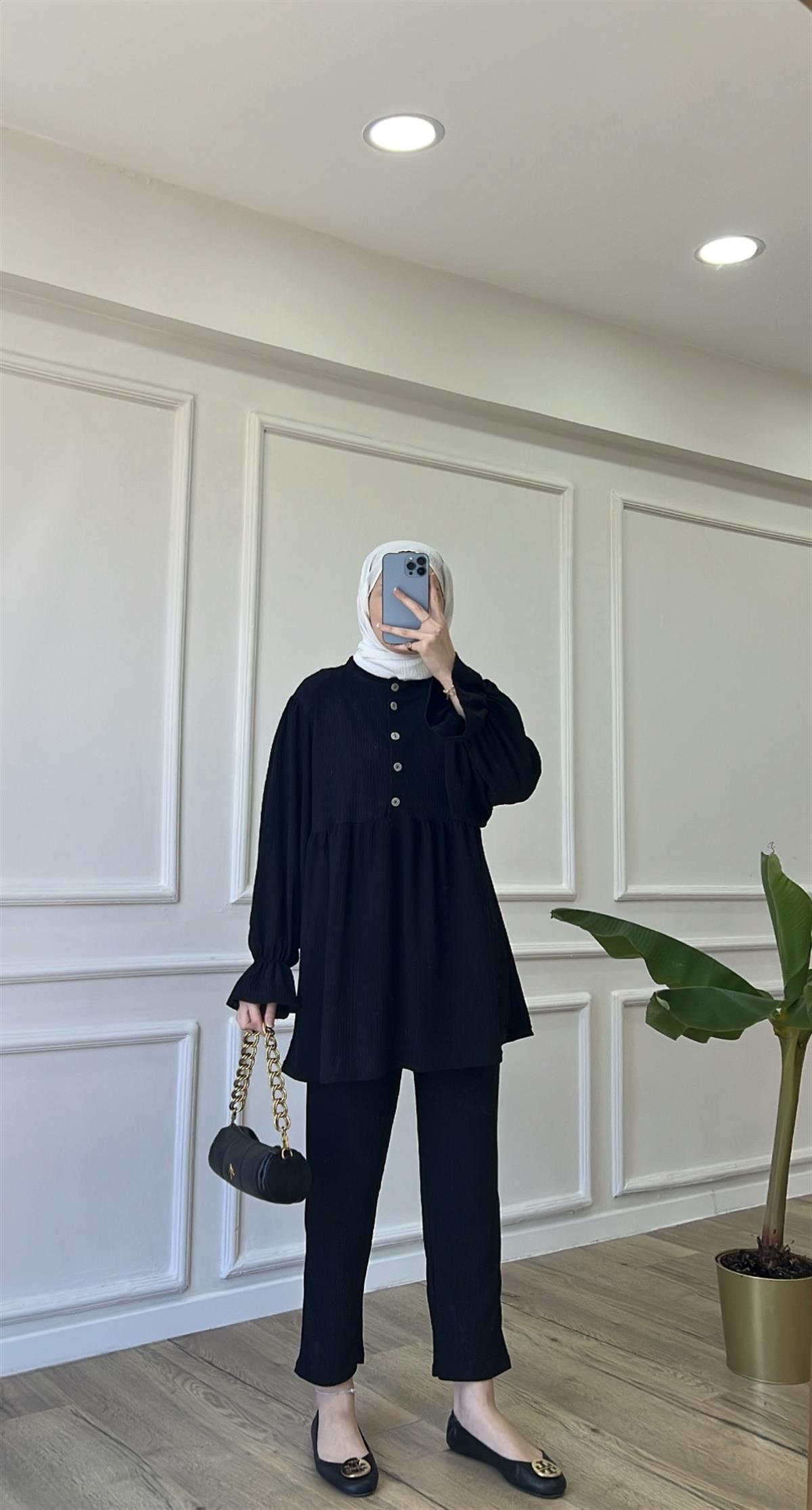 Siyah - Soft Düğmeli Takım